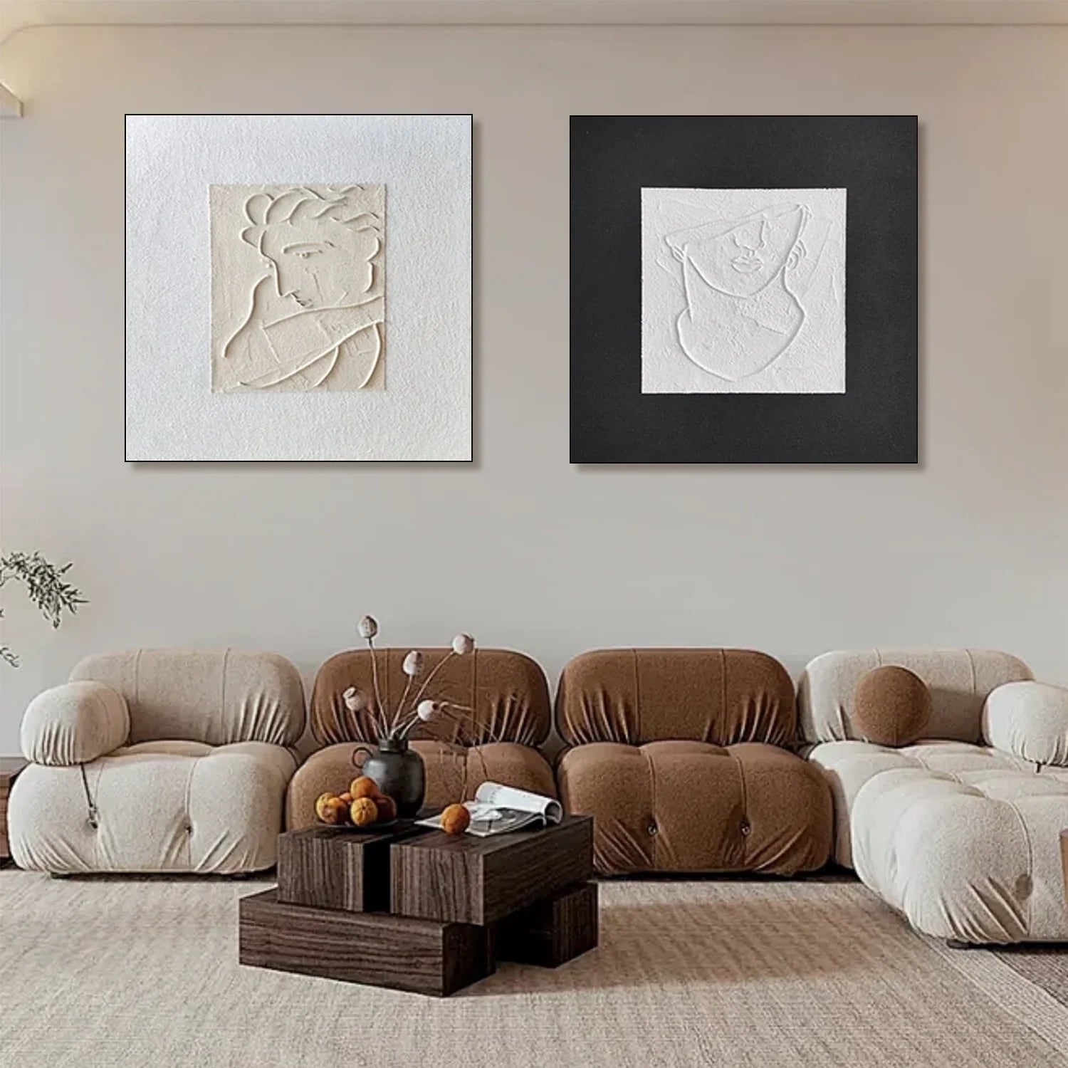 Black and White Minimalist_Textured Canvas Art Set of 2 #MZ103