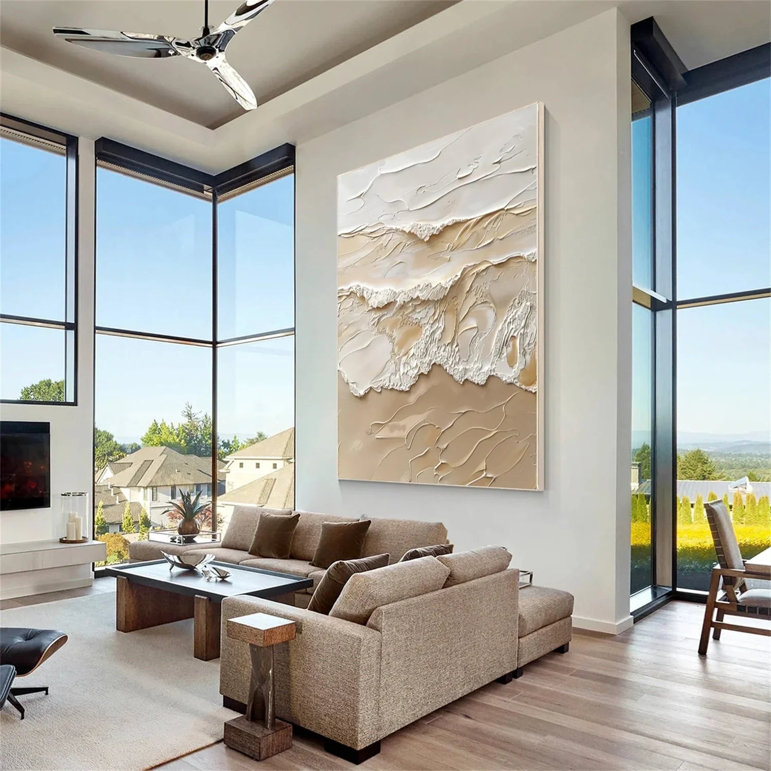 Beige and Brown Sea & Sky Abstract_Textured_Wall Art #SK144