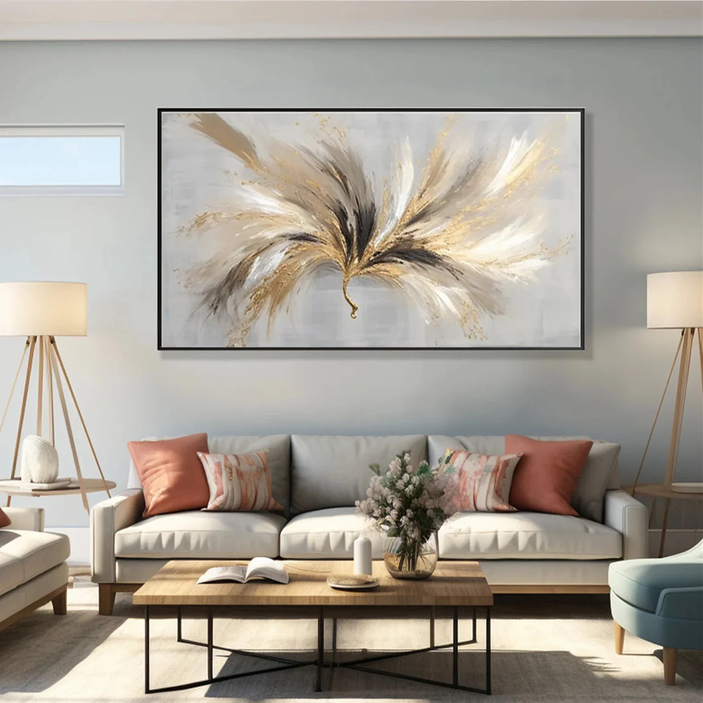 Warm Gray Tone Gold Leaf Abstract Art #WA109