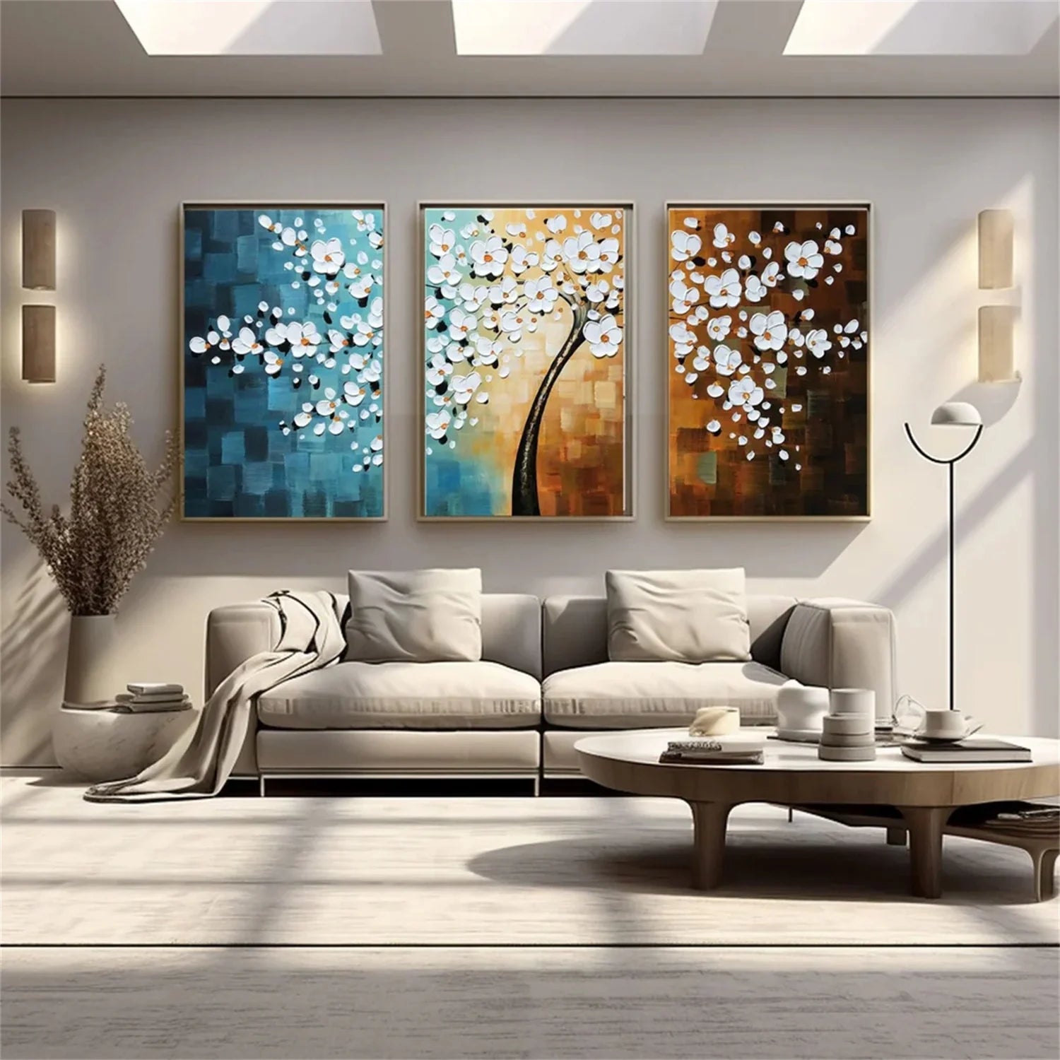 Colorful Flower & Tree Abstract Textured Wall Art Set of 3 #FT051