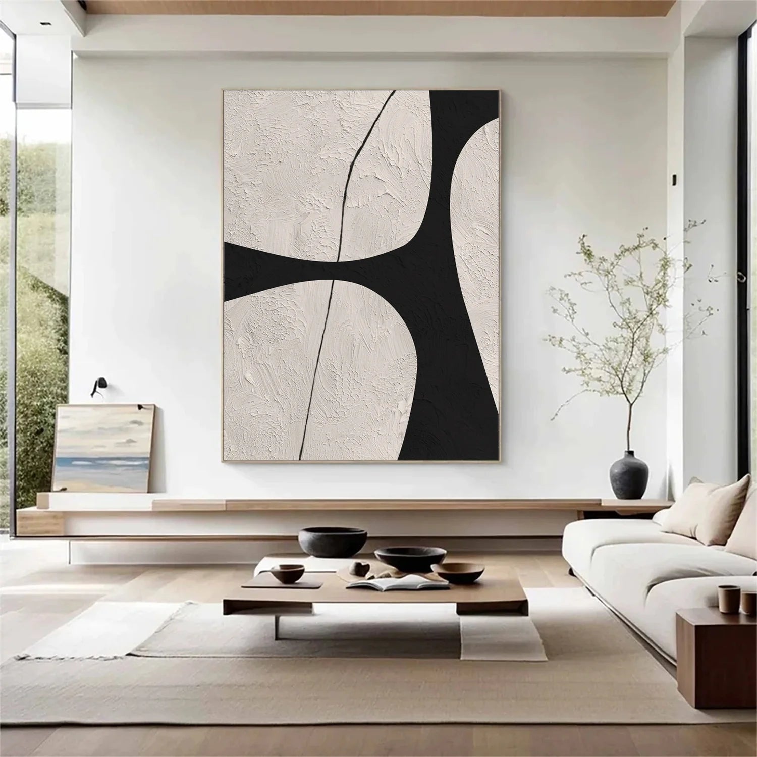 Beige & Black Abstract Textured Canvas Art #WA783