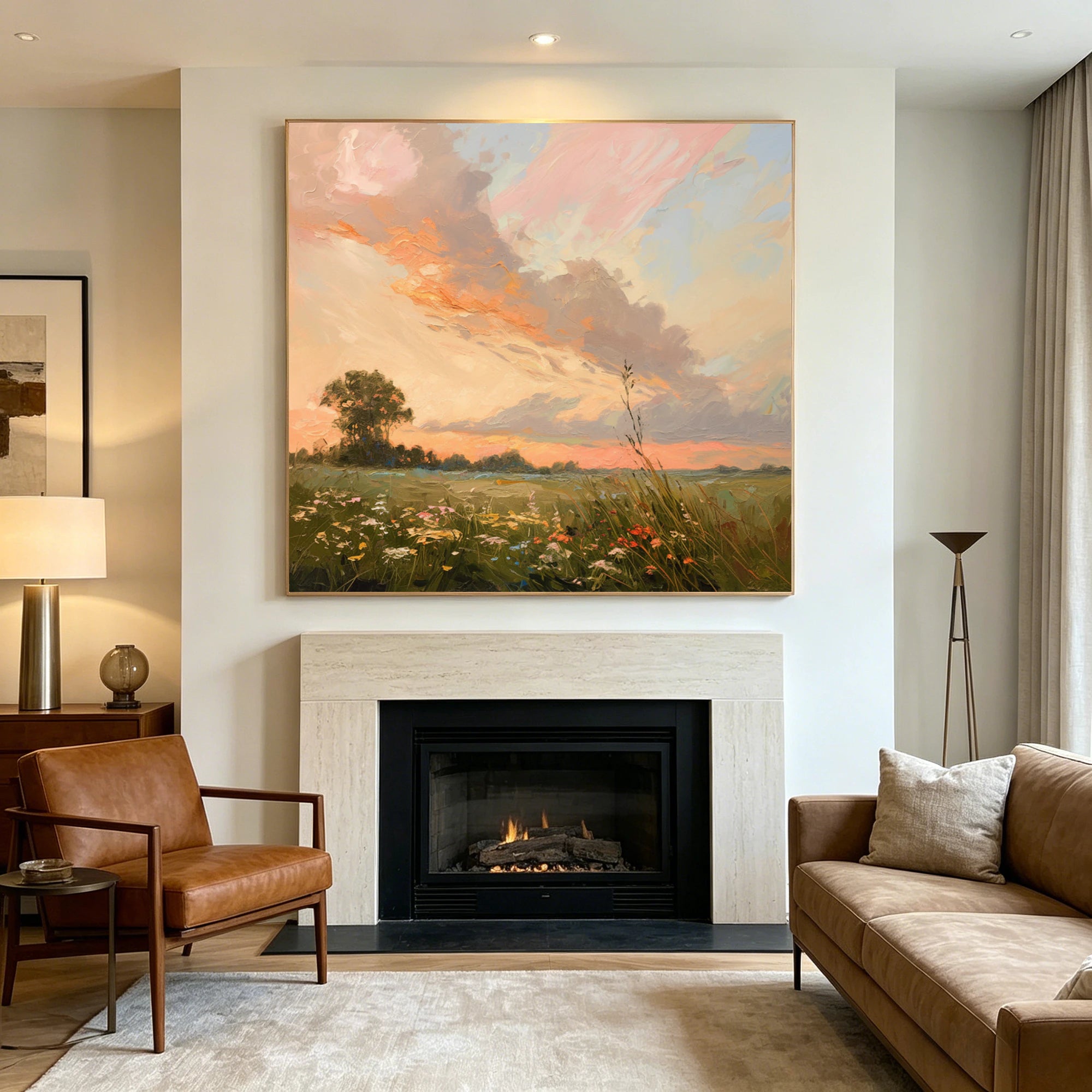 Sunset Meadow Landscape Oil Painting #FT522