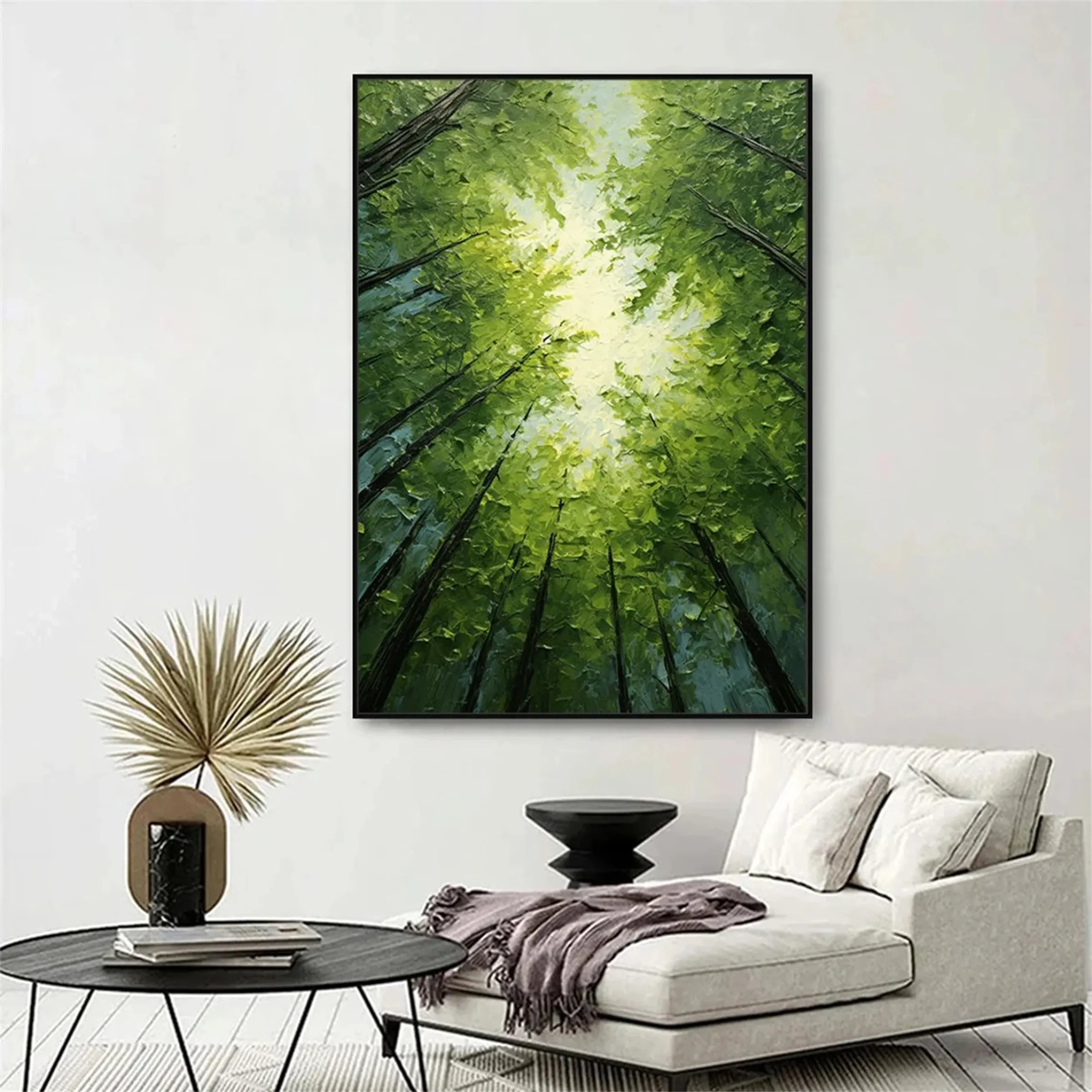 Hand-Painted Green Forest Sky Oil Painting #FT136