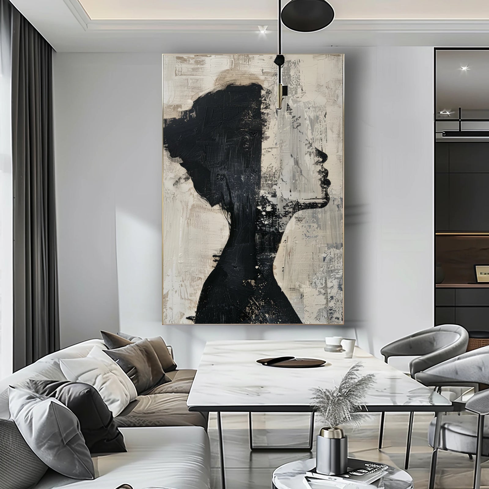 Abstract Black & Beige Silhouette Painting #WA520