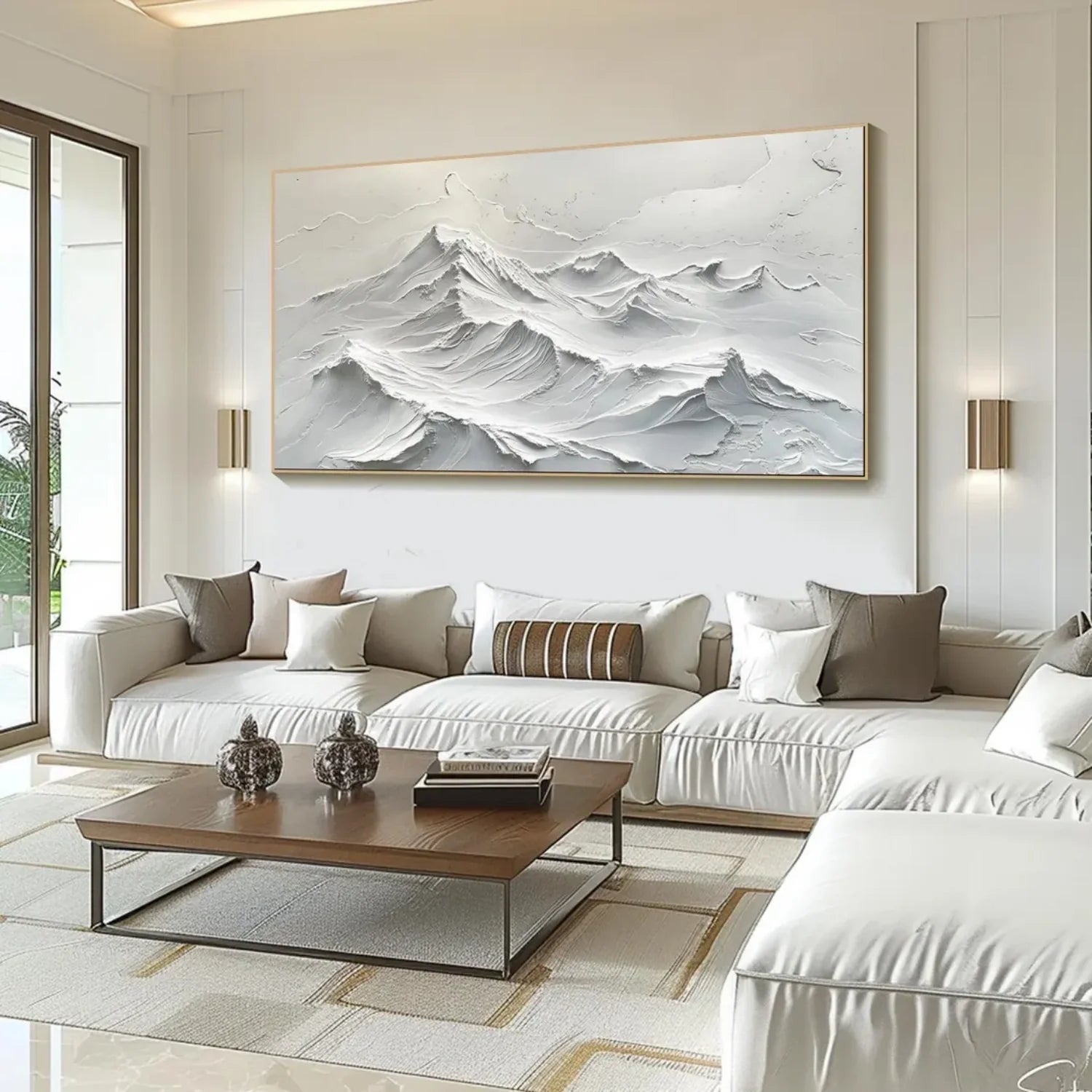 White Minimalistic Mountain Textured Art #MD208