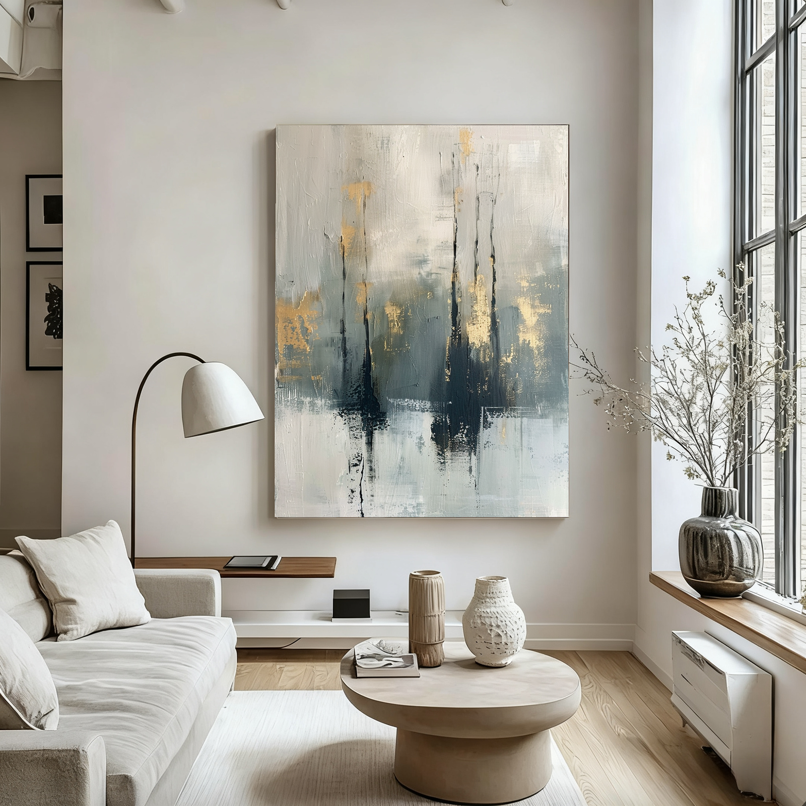 Abstract Gray & Gold Textured Oil Painting #FT214