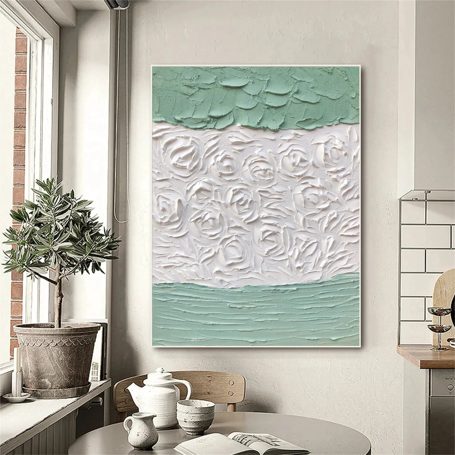 White and Green Minimalistic Textured Art #MD229