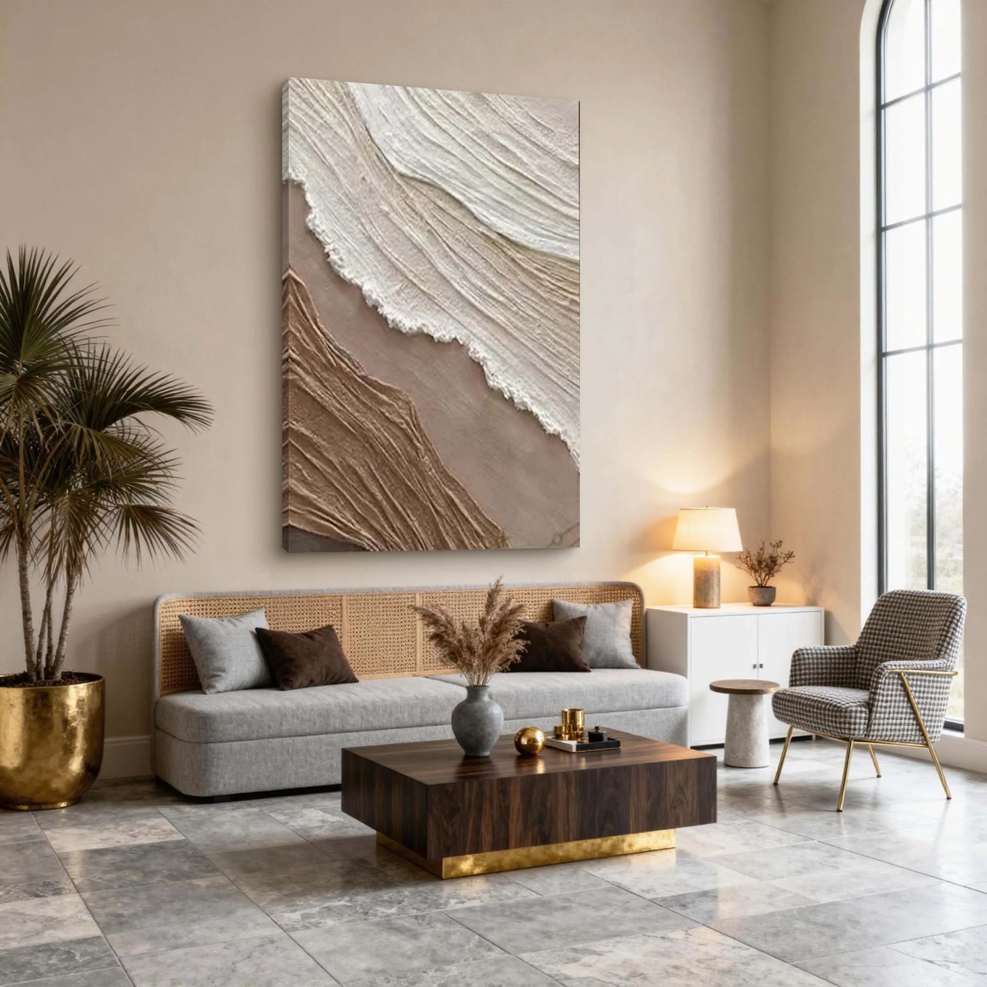 Hand-Painted Neutral Beige & Brown Abstract Wall Art #MD143