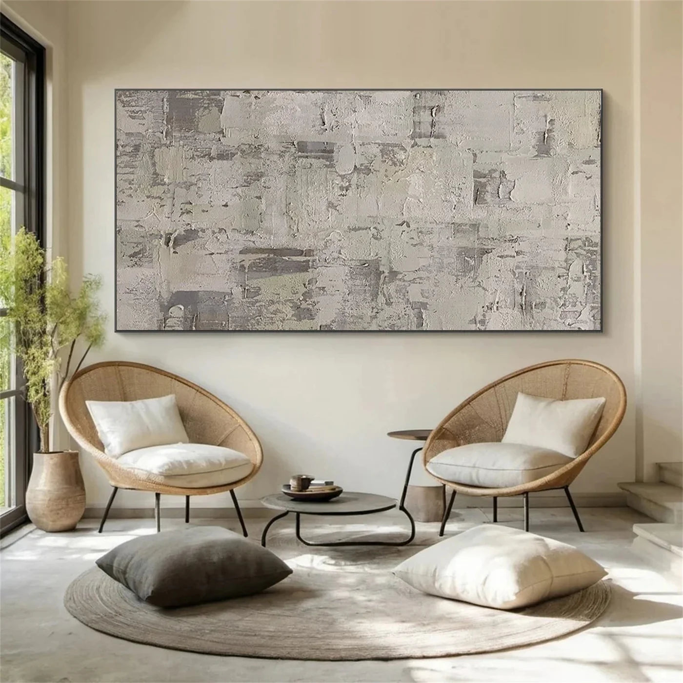 Minimalist Wabi-Sabi Beige Grey Abstract Oil Painting #WA112