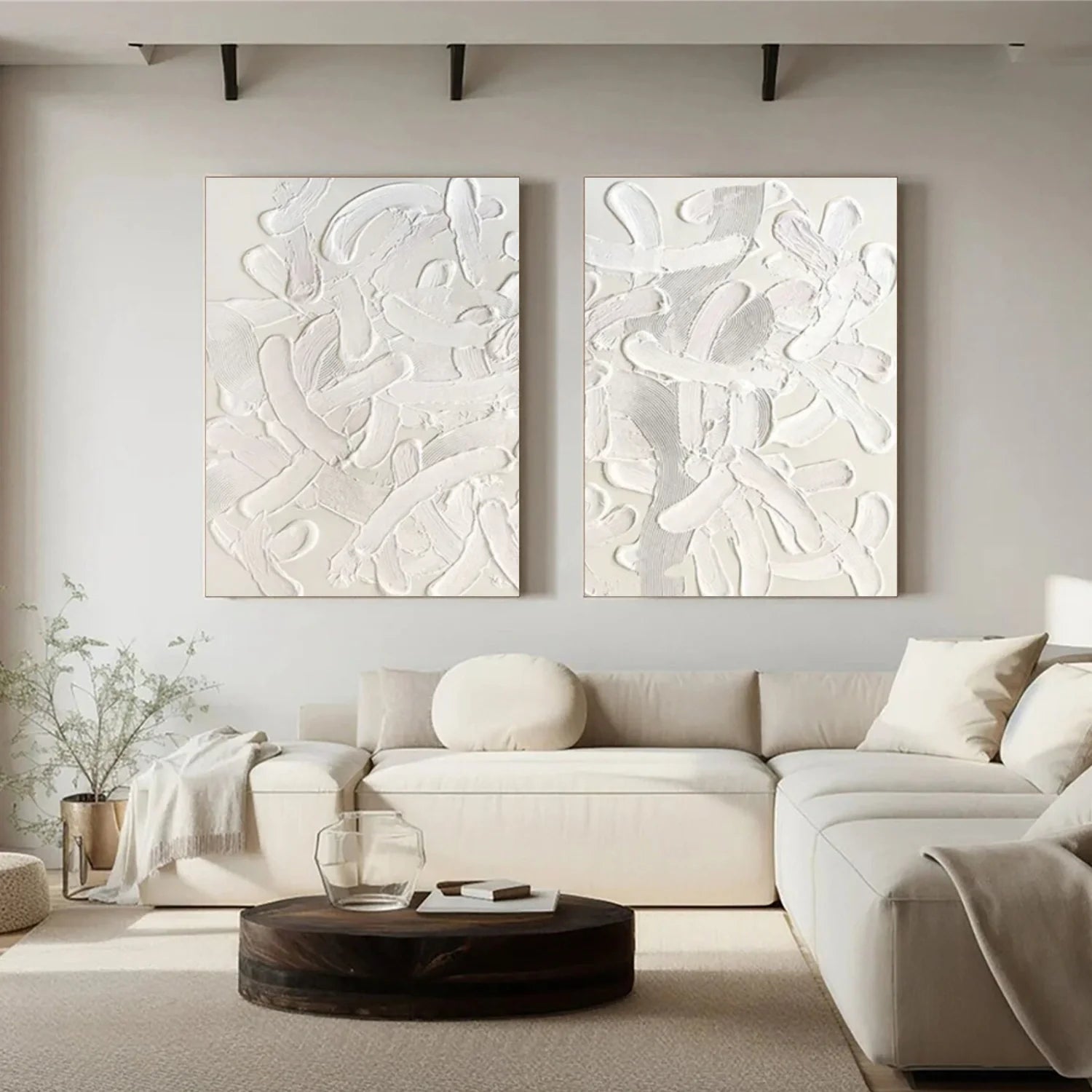 White Minimalist_Textured_Canvas Art Set of 2 #MD291