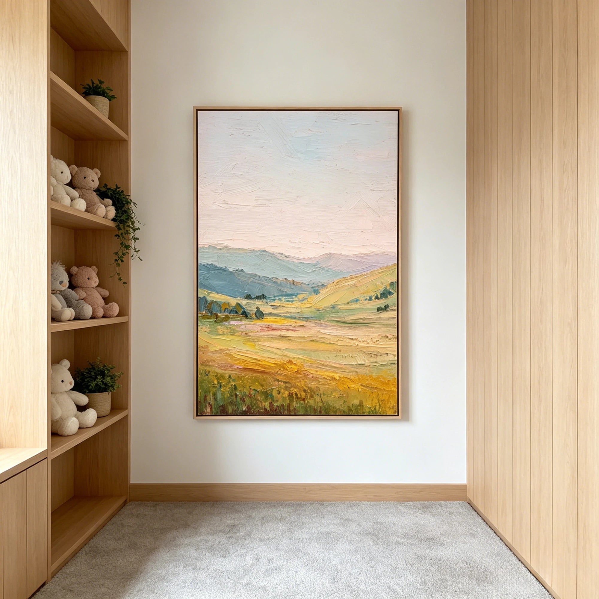 Hand-Painted Golden Meadow Landscape Oil Painting #FT618
