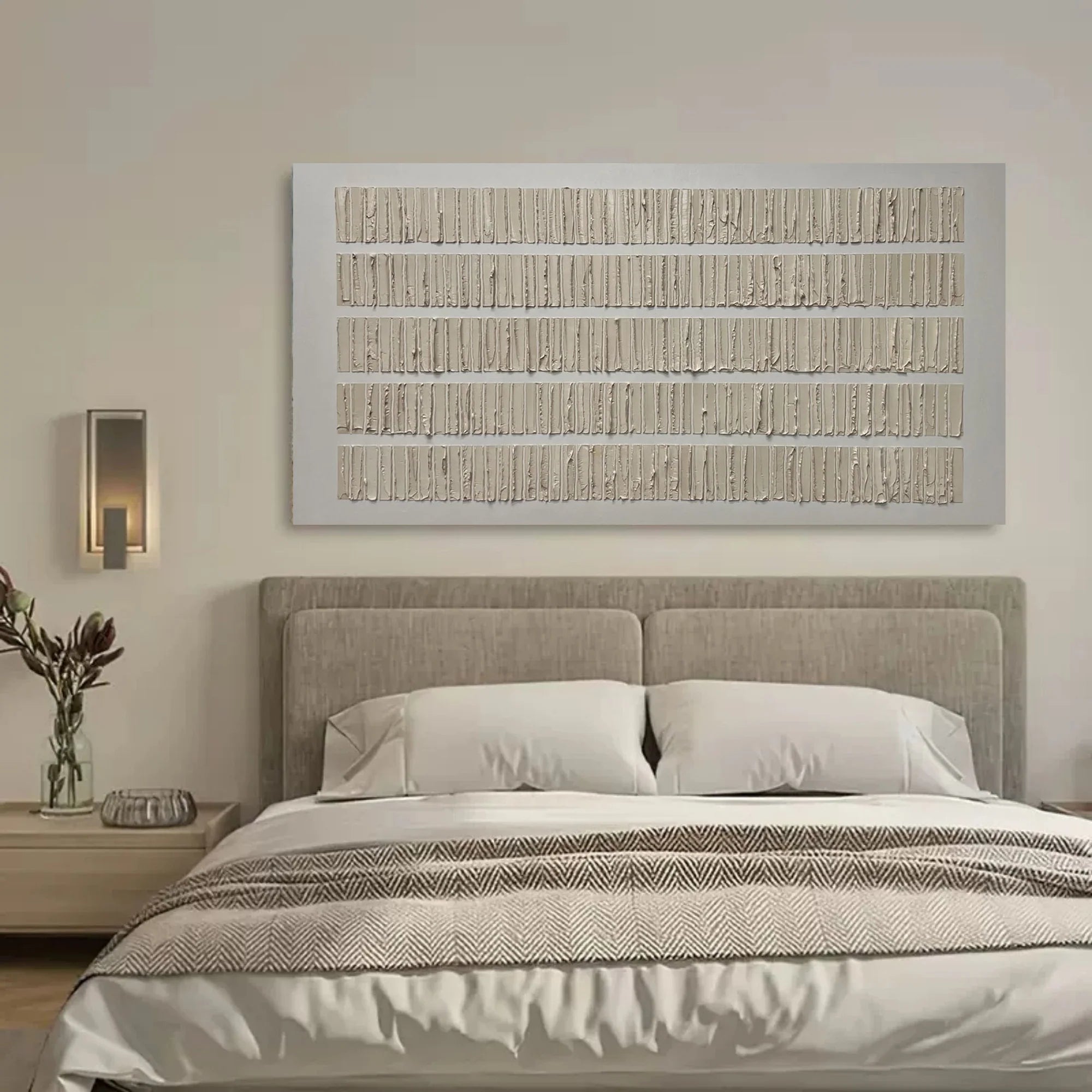 Minimalist Textured Off-white Striped Oil Painting #JM87