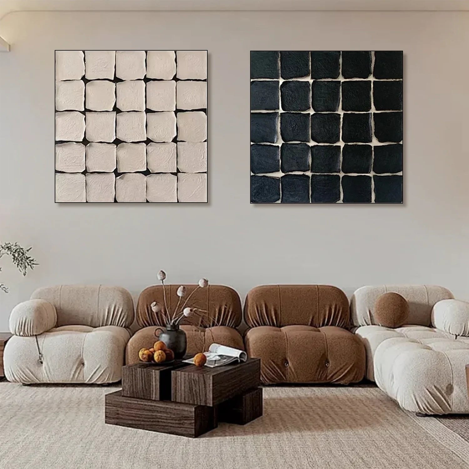 Black and Beige Minimalist_Textured _Canvas Art Set of 2 #MZ100