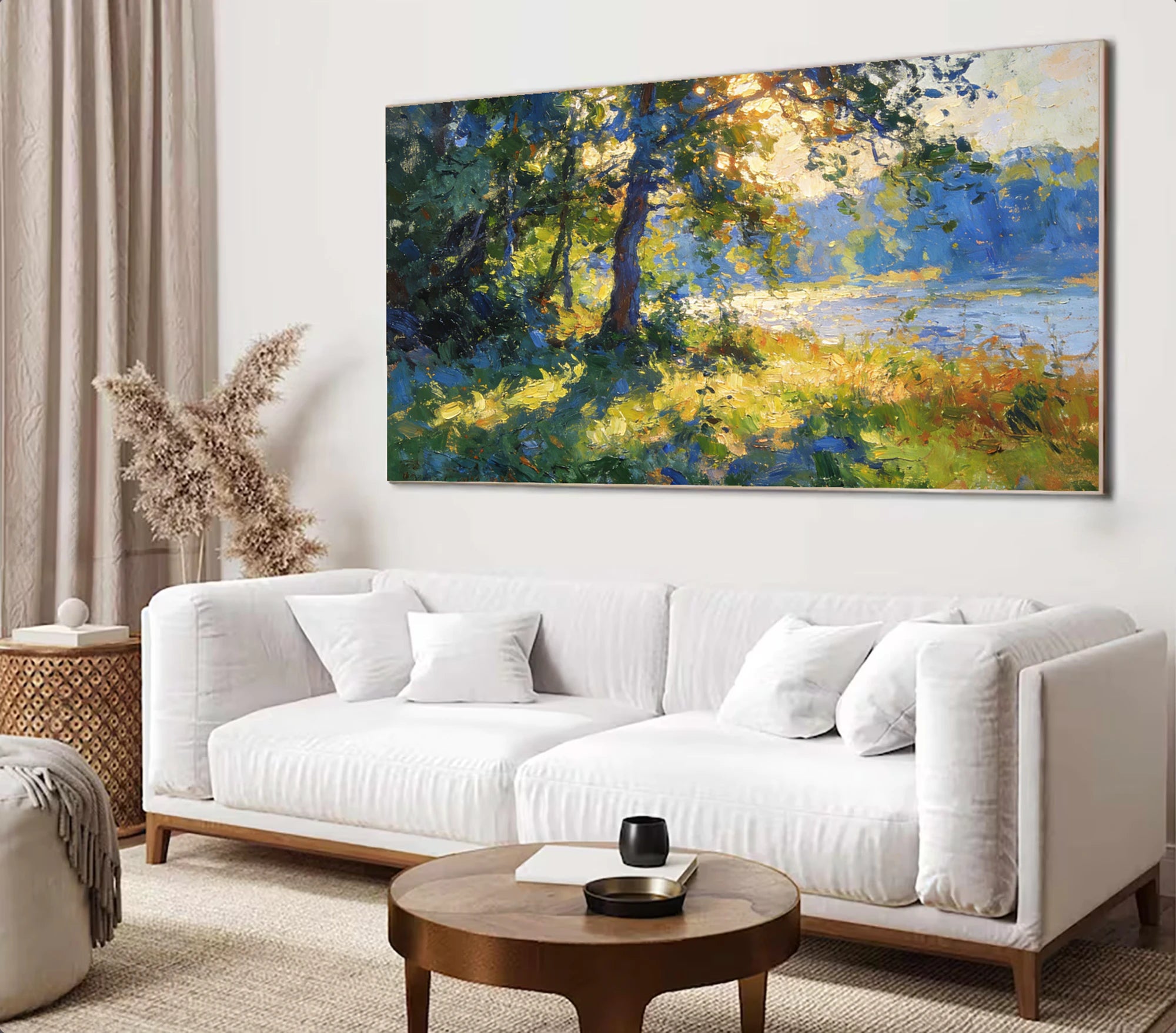 Sunlit Forest Lake Impressionist Oil Painting #FT595