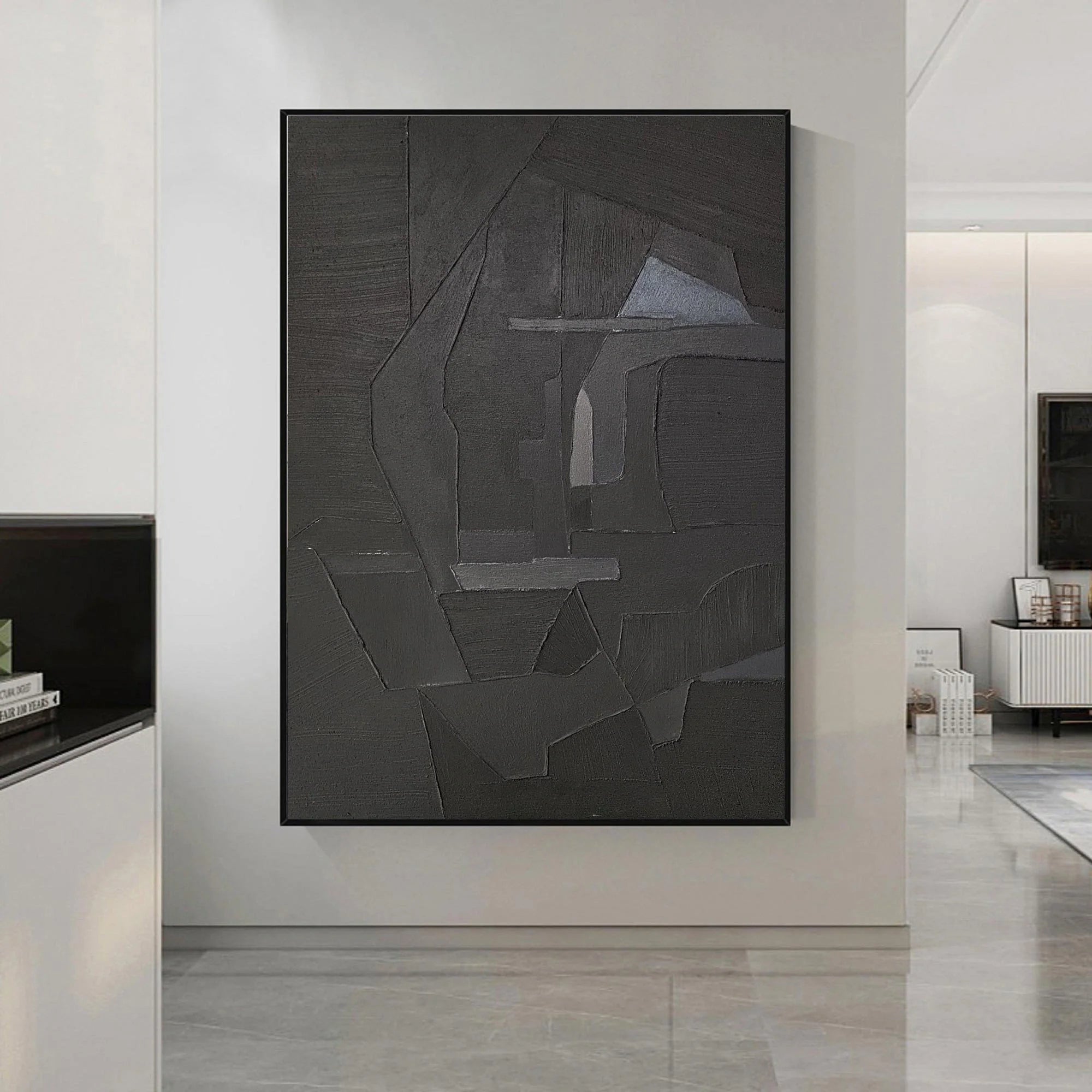 Original Minimalist Charcoal Grey Painting on Canvas for Living Room/Bedroom