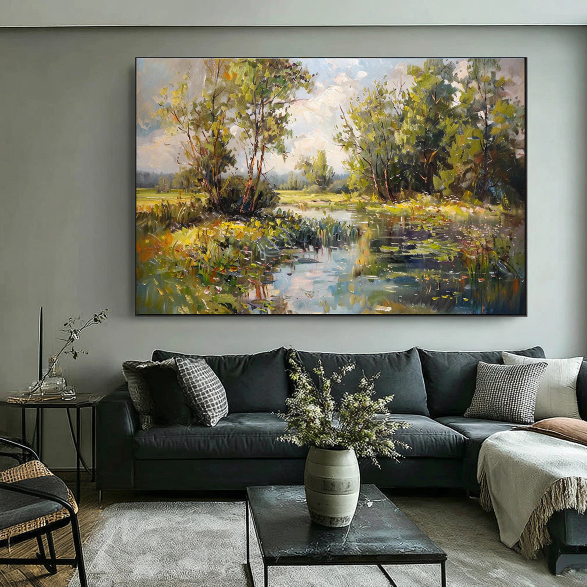 Impressionist River Landscape Oil Painting #FT581
