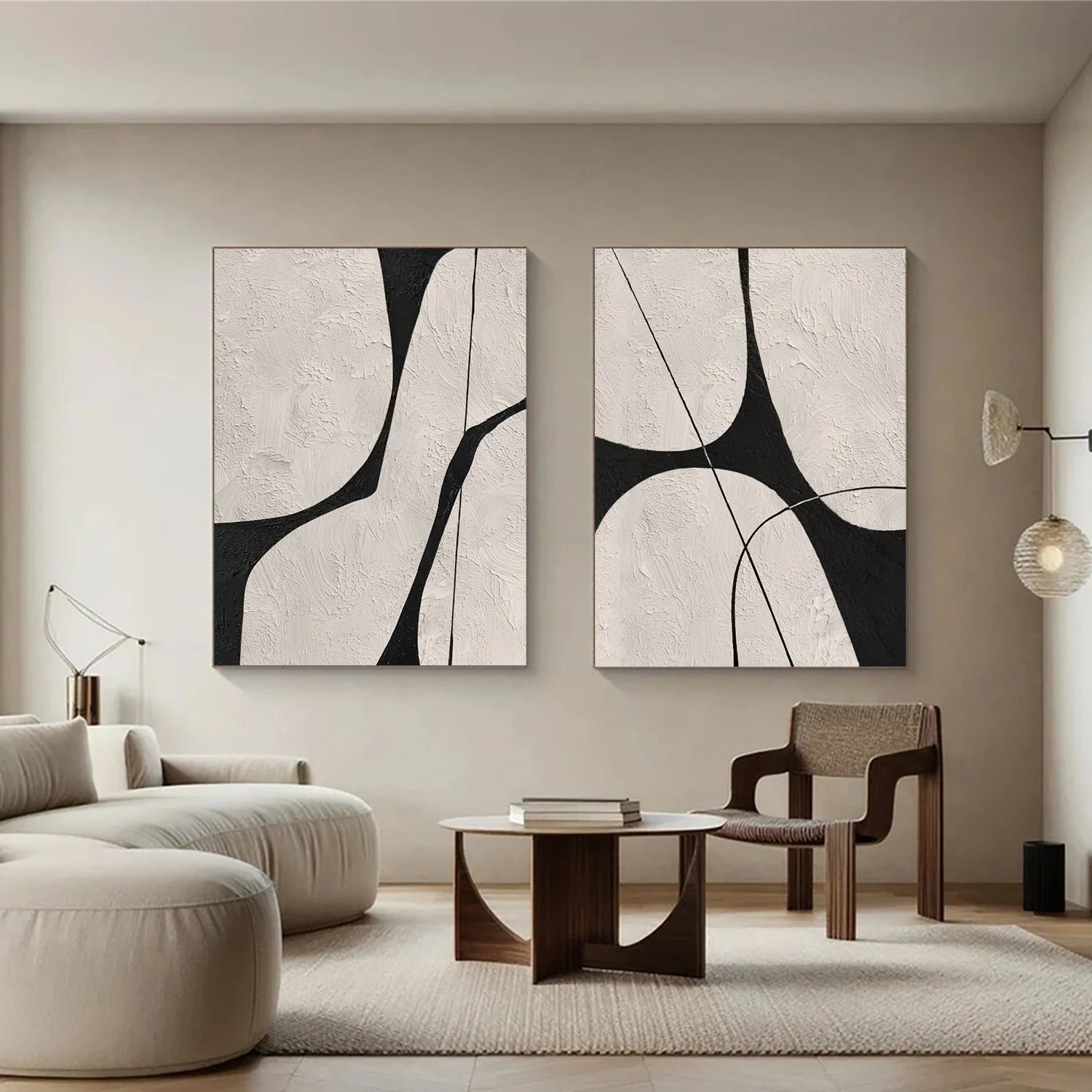 Beige & Black Abstract_Textured Canvas Art Set of 2 #WA779