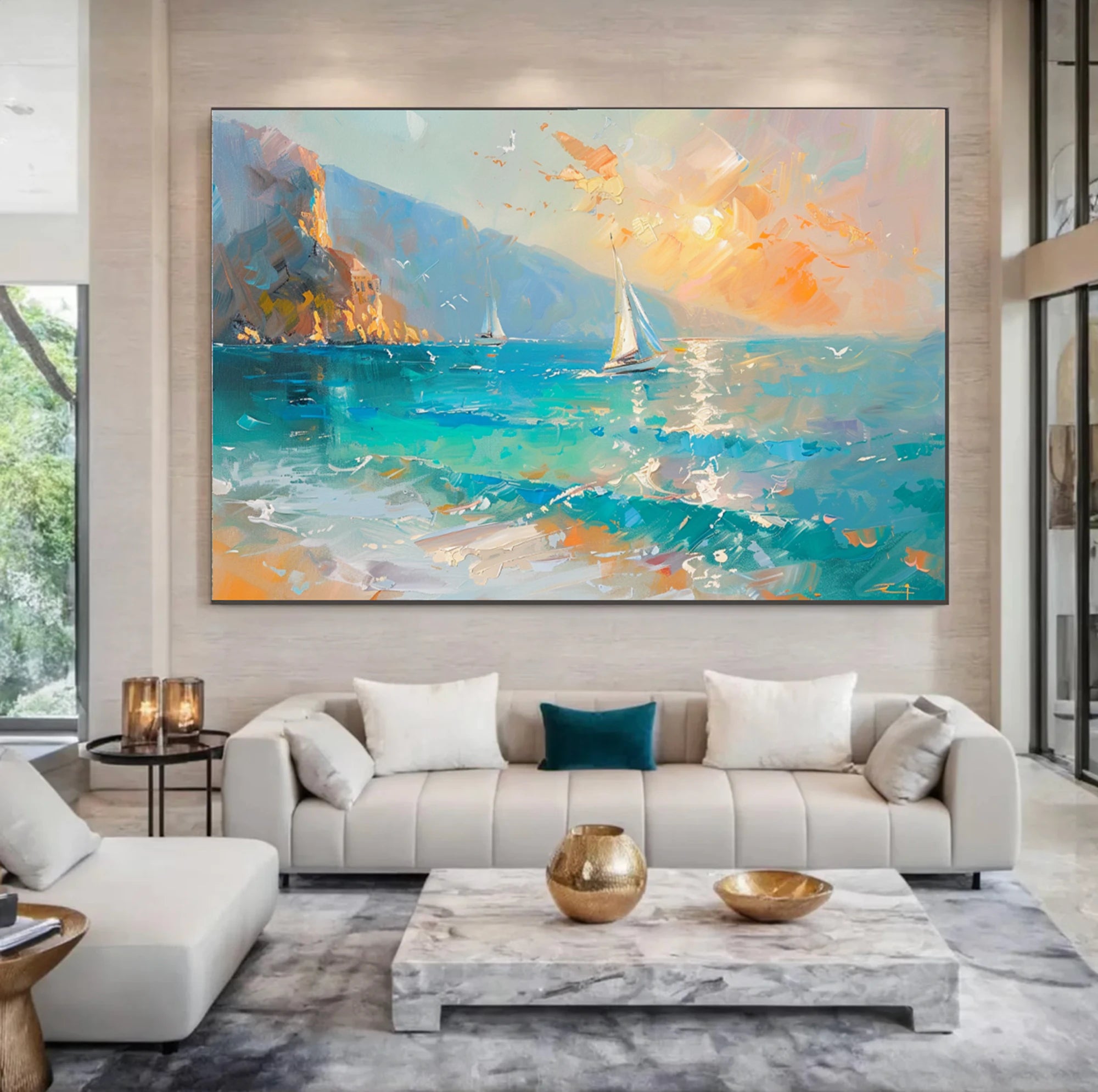 Sunset Sailboat Seascape Oil Painting #SK604