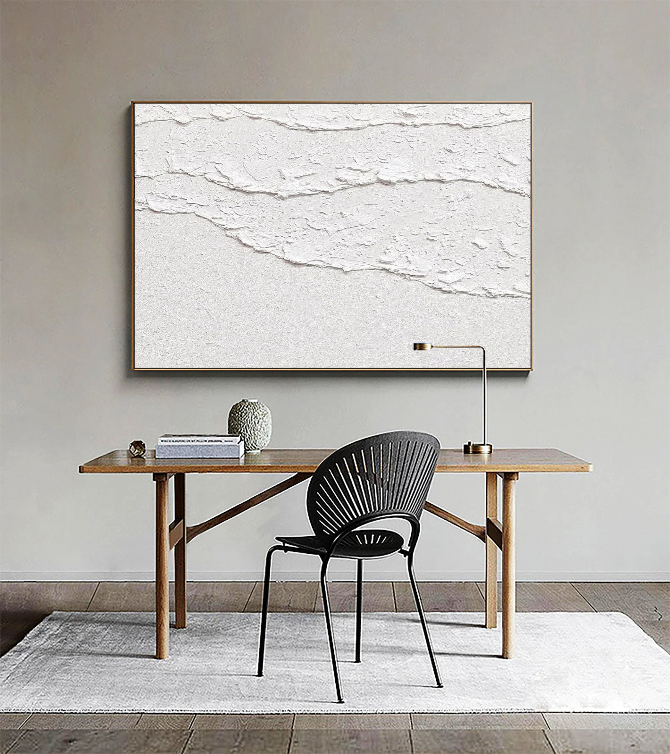 White Minimalist Plaster Art Painting for Room Decor