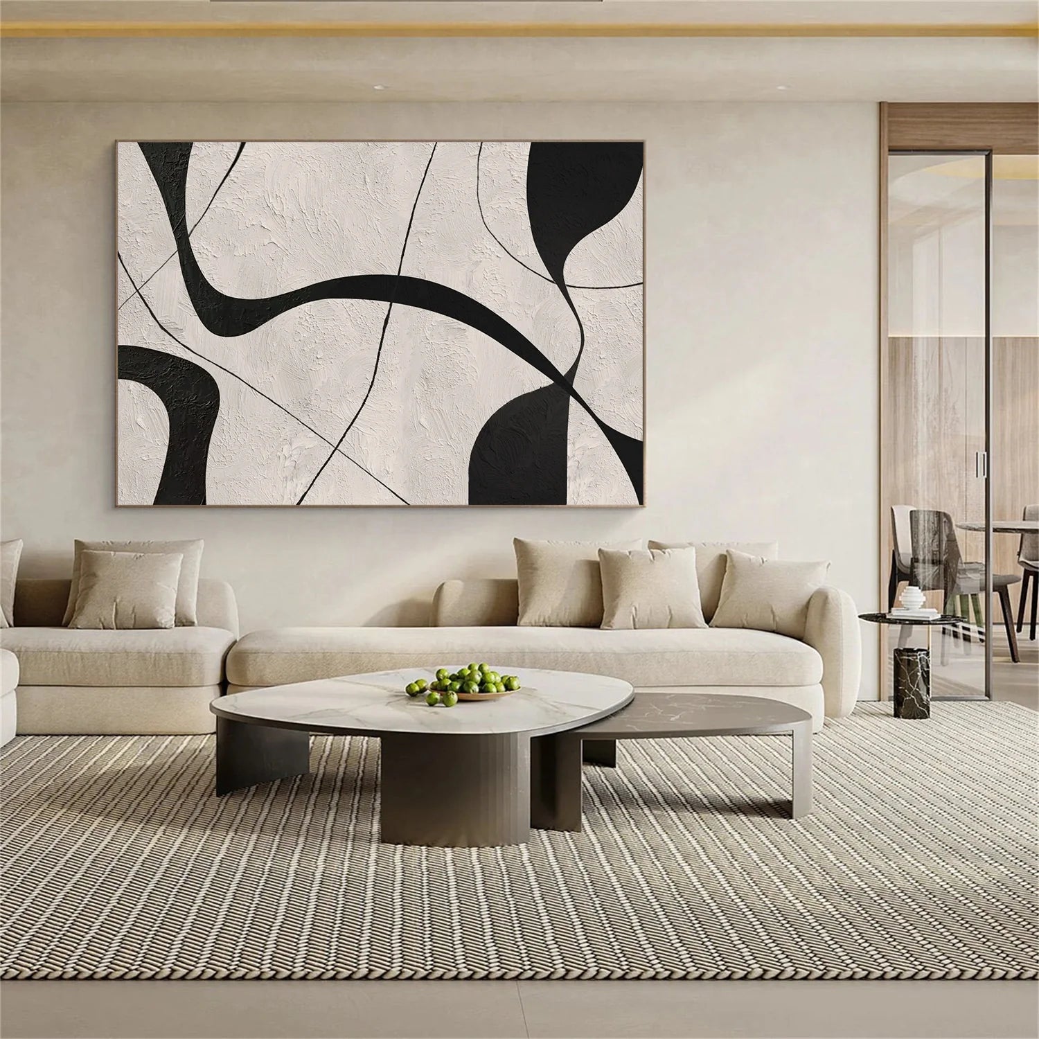 Beige & Black Abstract Textured Canvas Art #WA785