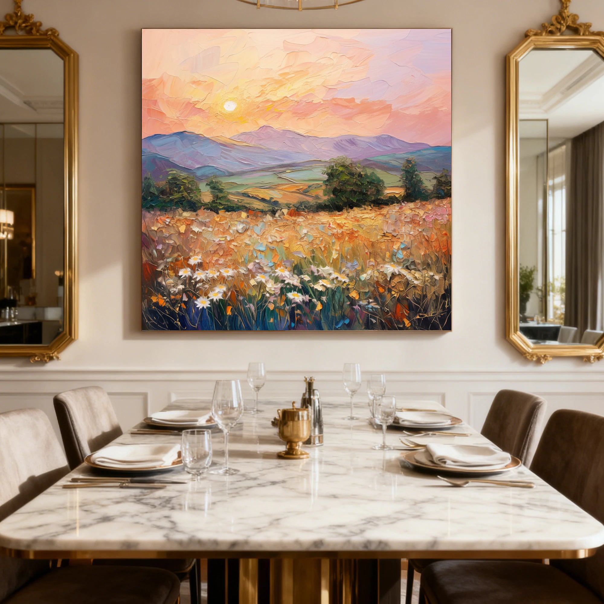 Sunset Meadow Landscape Oil Painting #FT528