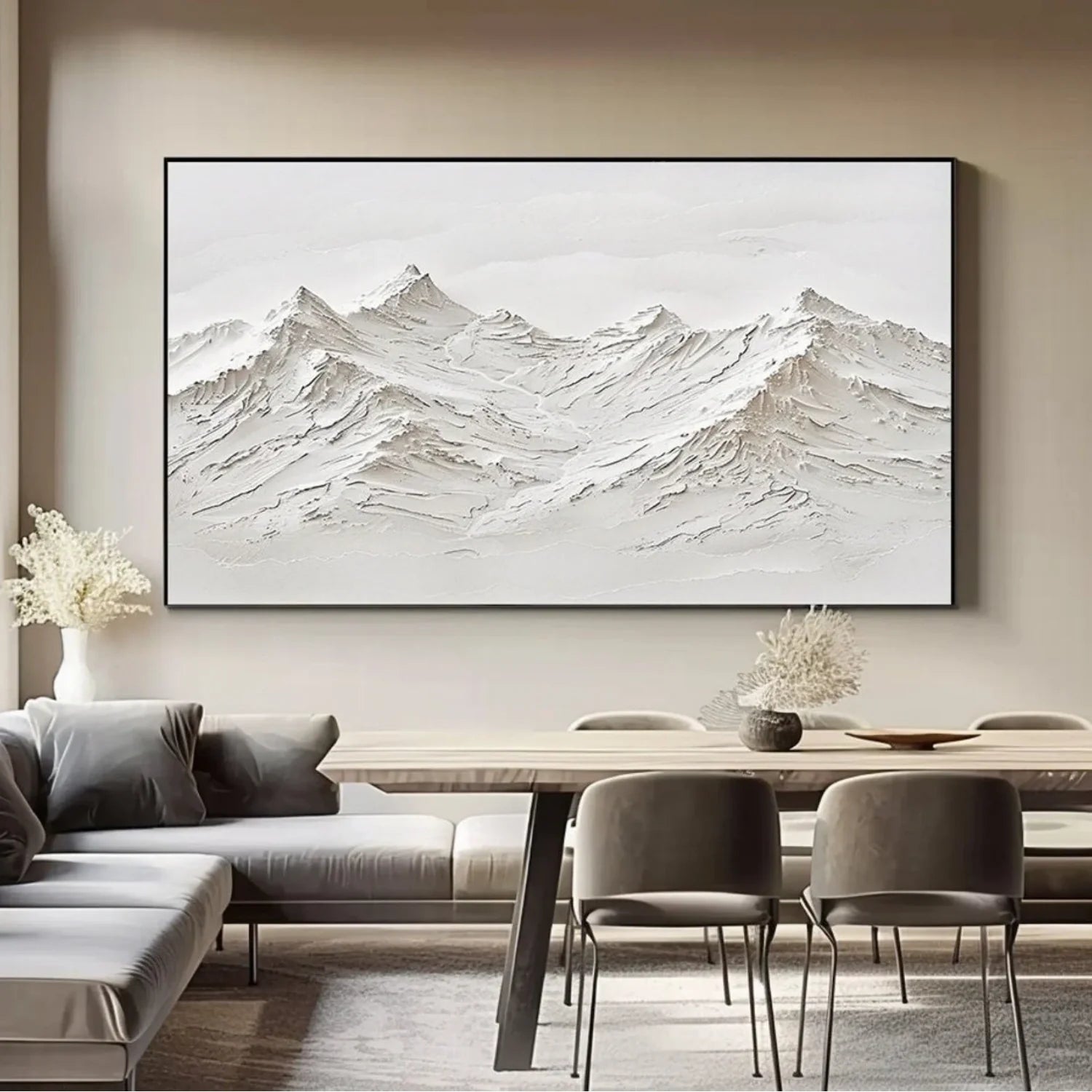 White Minimalistic Mountain Textured Art #MD206