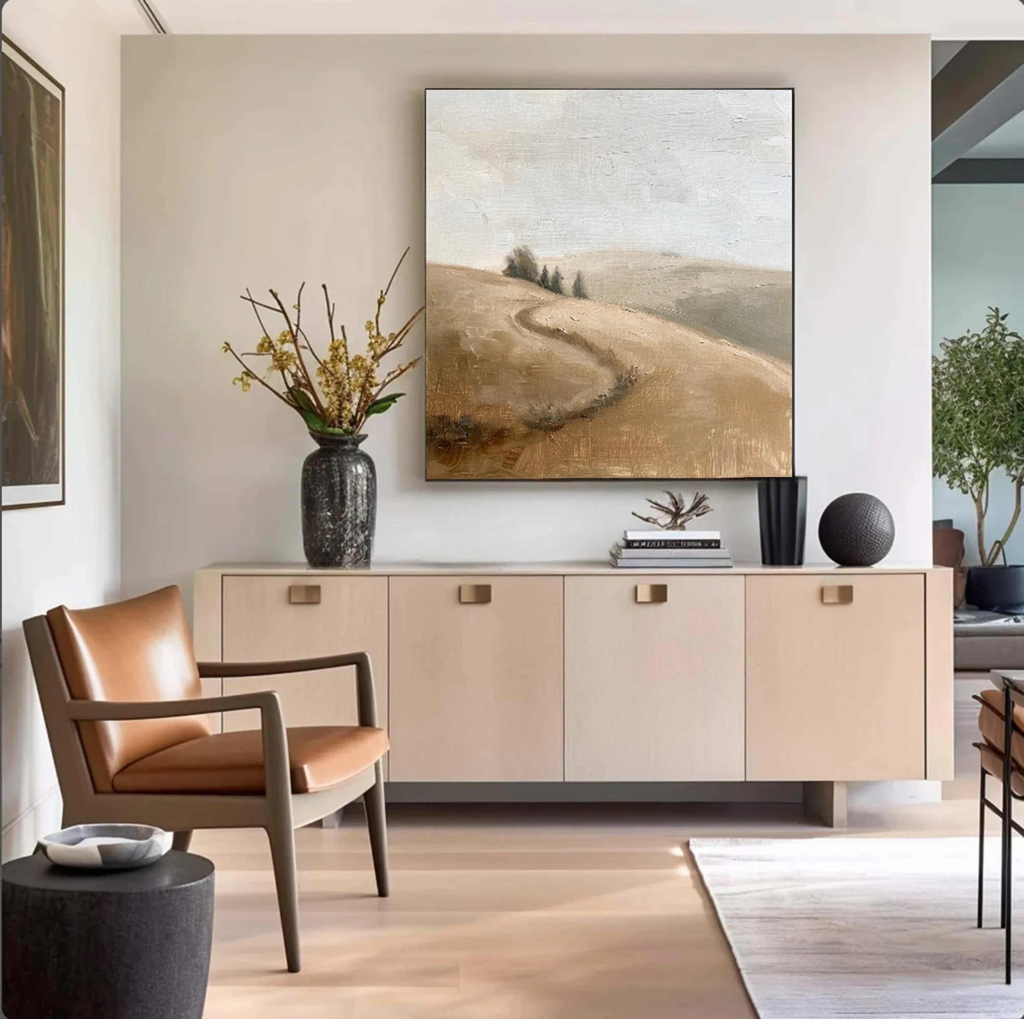 Original Neutral Landscape Oil Painting, Hand-painted #FT525