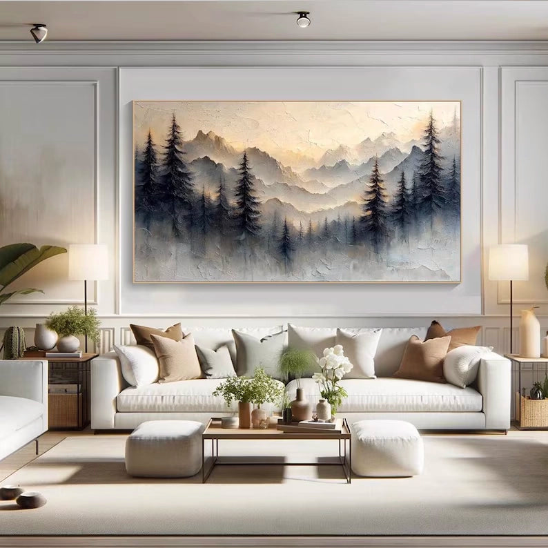 Neutral Tone Textured Mountain Forest Wall Art #FT112