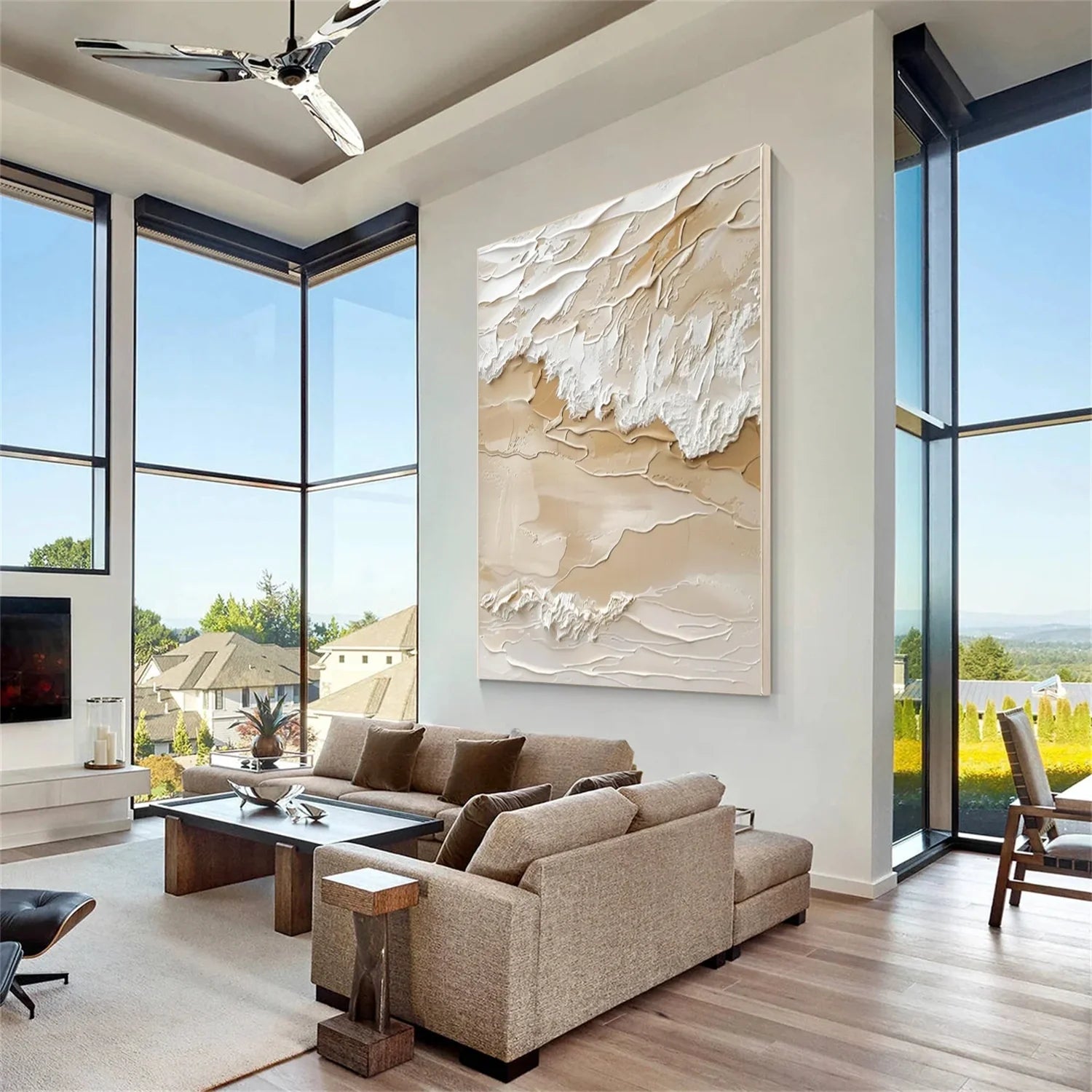 Beige and Brown Sea & Sky Abstract_Textured_Wall Art #SK145