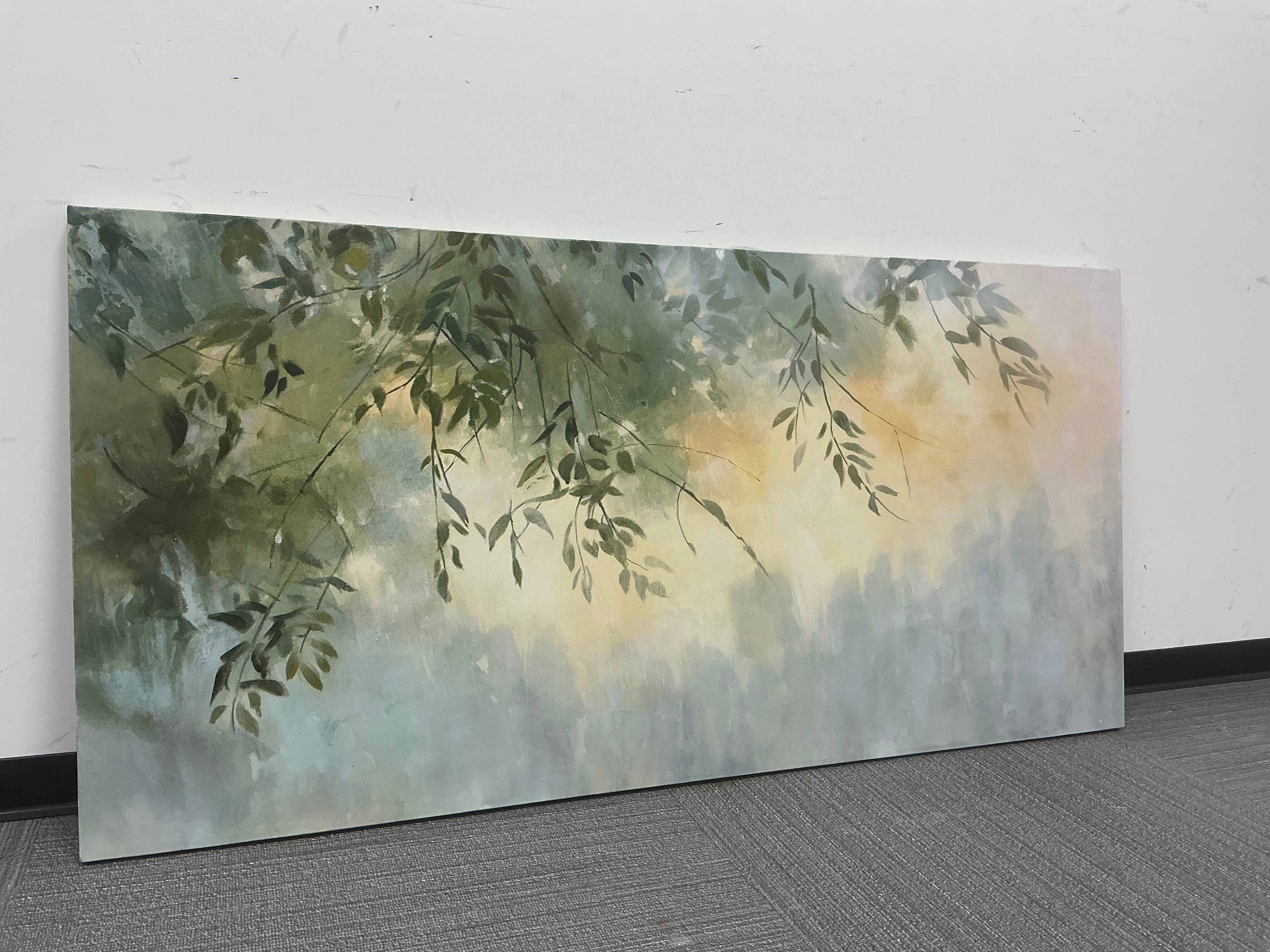 Green Leaf & Sunlight Abstract Oil Painting #FT585