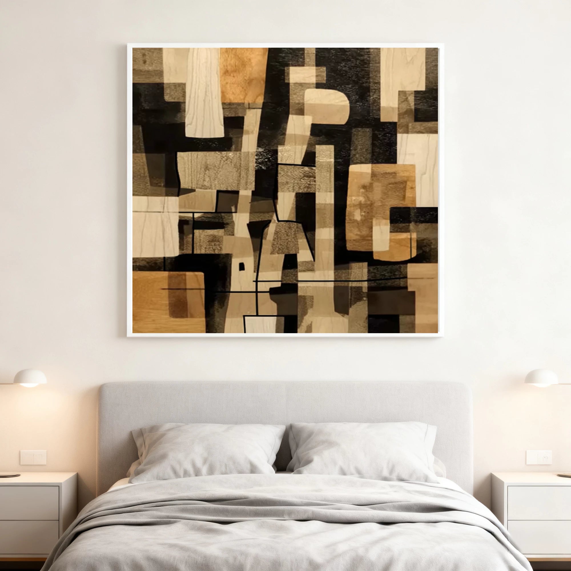 Neutral Geometric Abstract Textured Oil Painting #WA99
