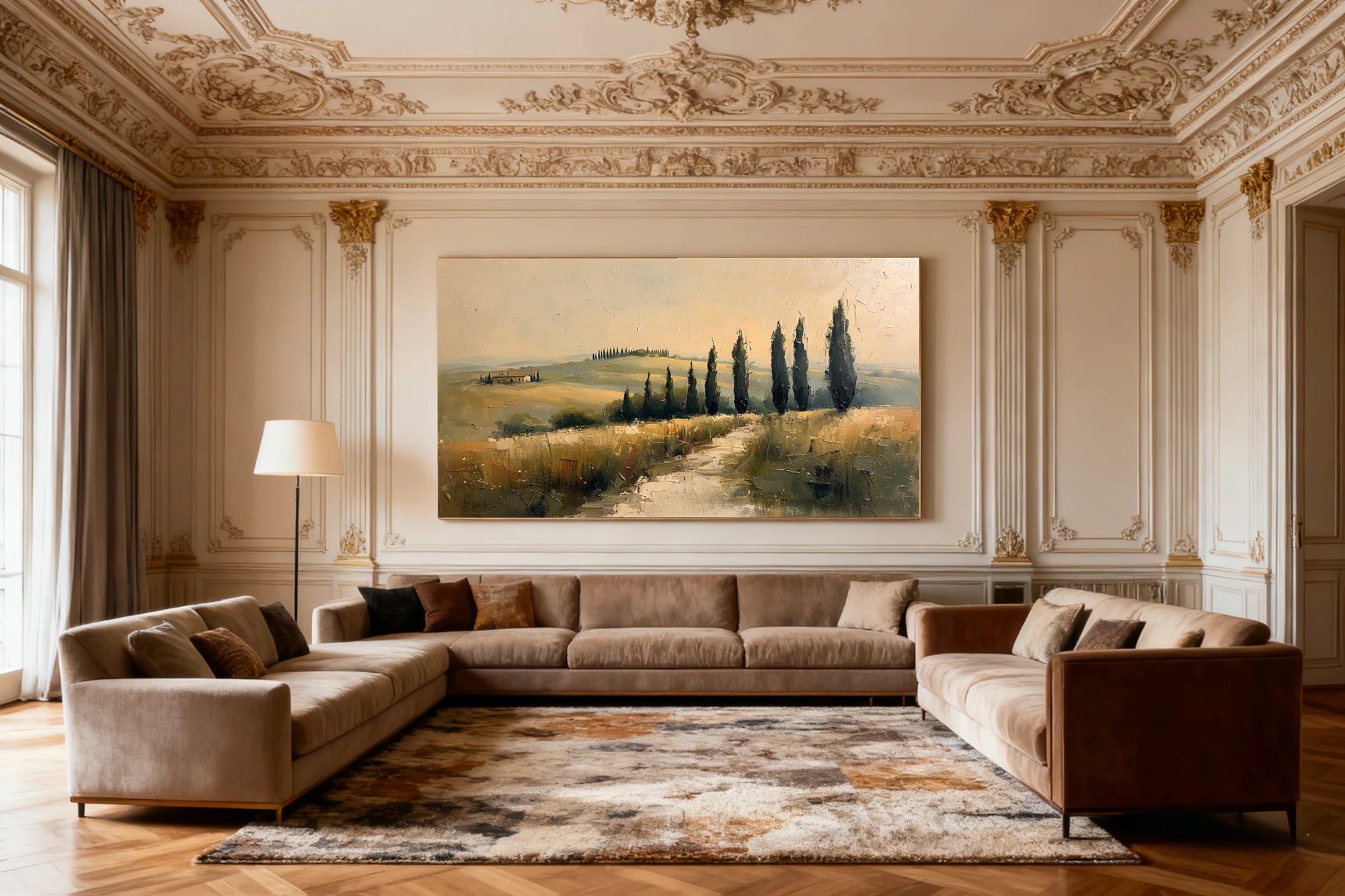 Tuscany Landscape Oil Painting, Neutral Wall Art #FT588