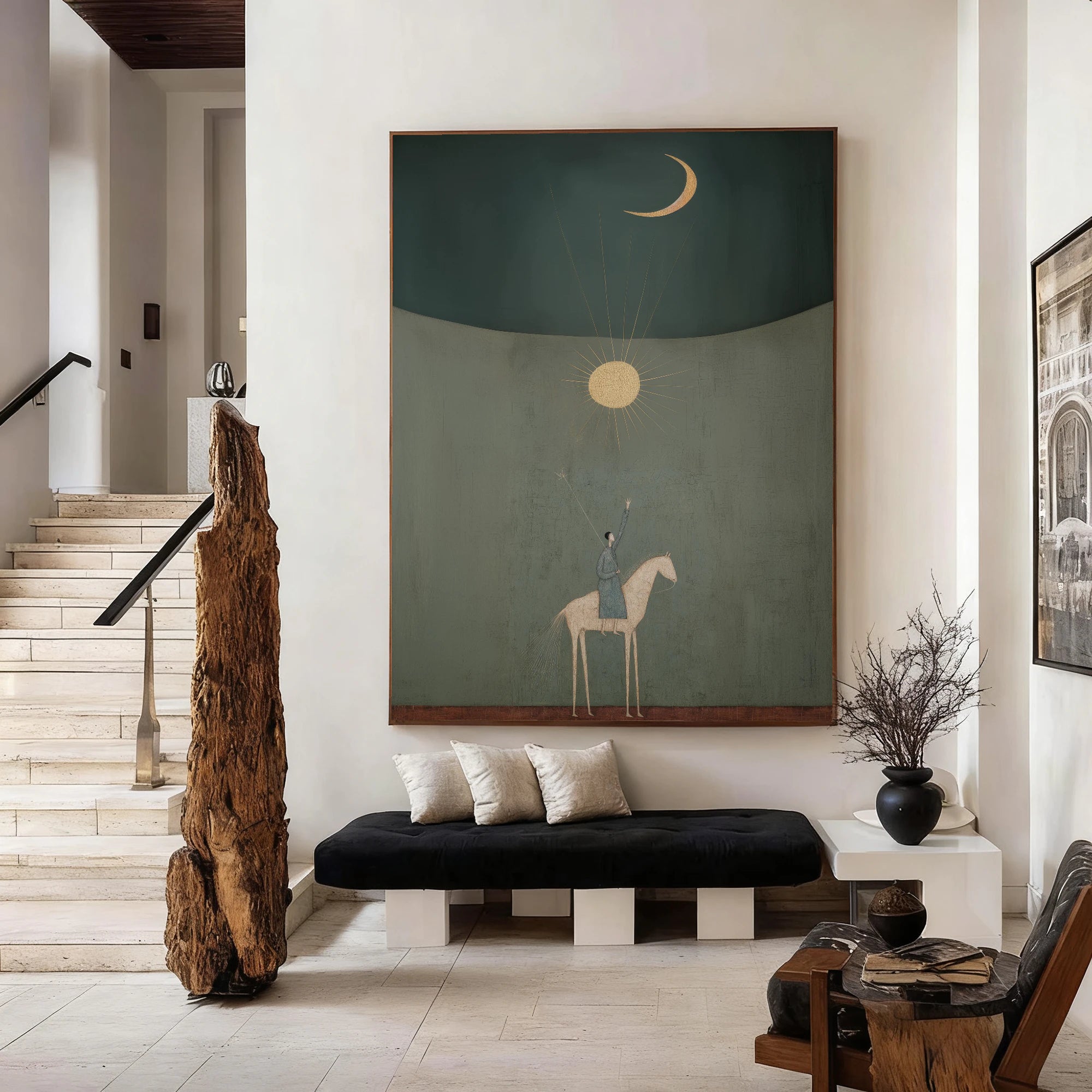 Original Hand-painted Abstract Sun Moon Rider Oil Painting #WA527