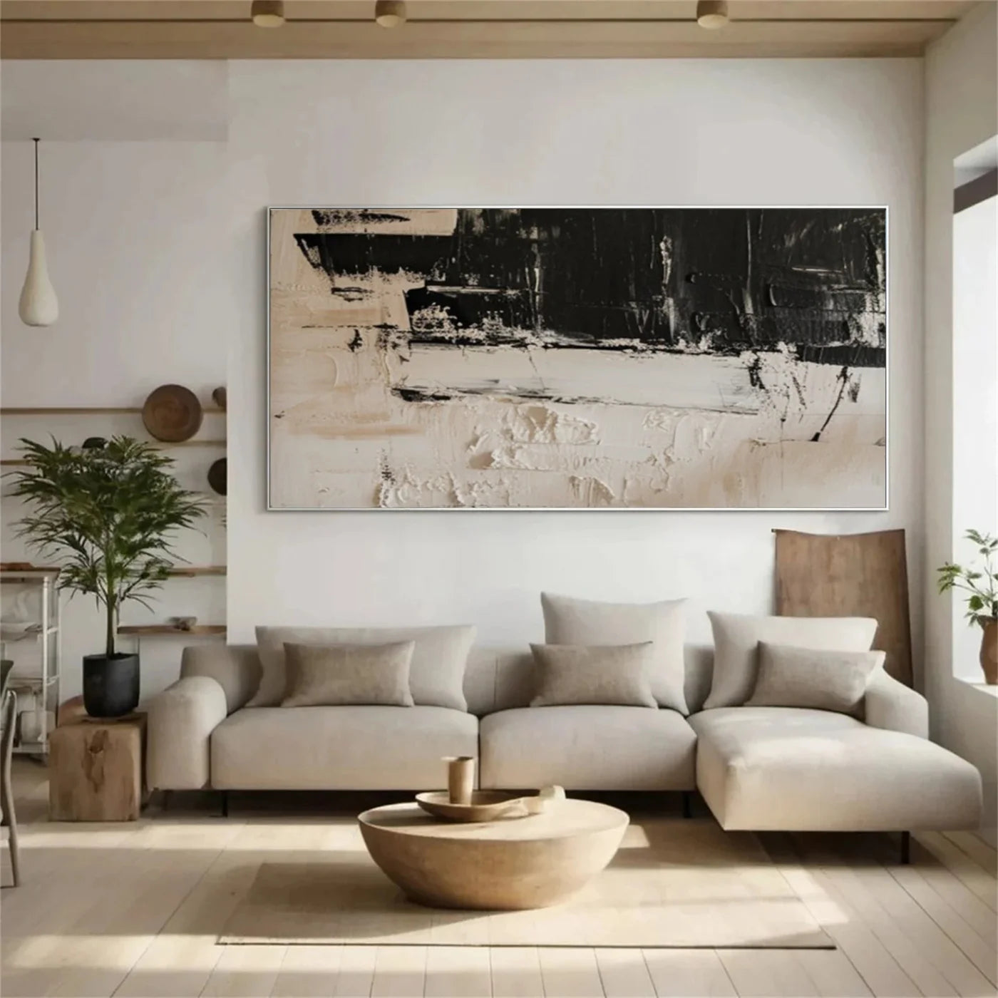 Modern Minimalist Black White Beige Art Oil Painting #JM95