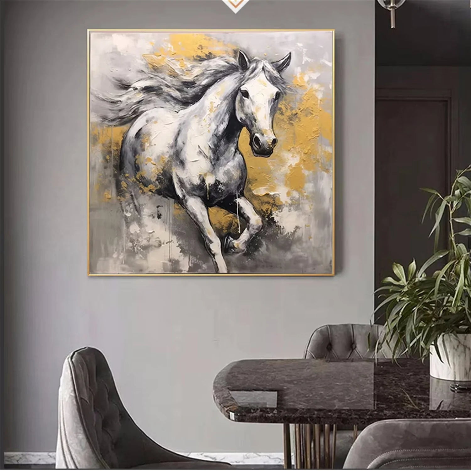 Black and White Horse Abstract Animal Wall Art #AM066