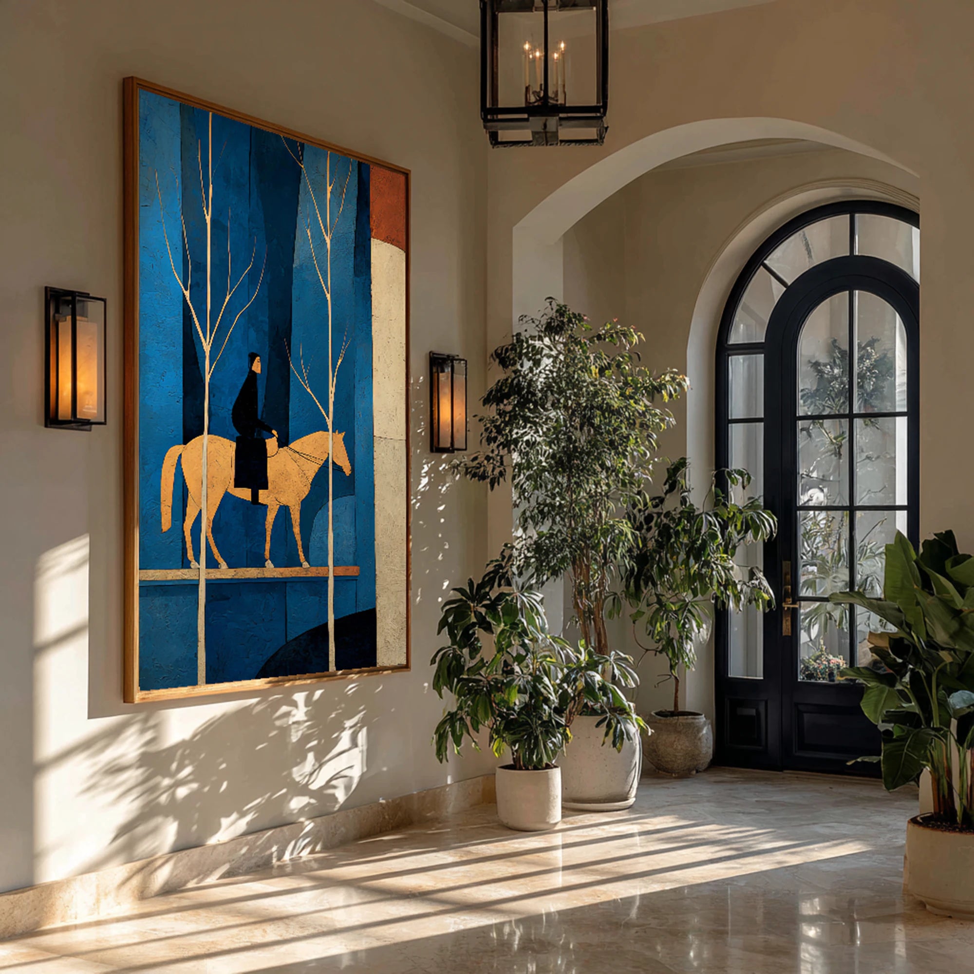 Modern Blue Forest Equestrian Oil Painting #WA521