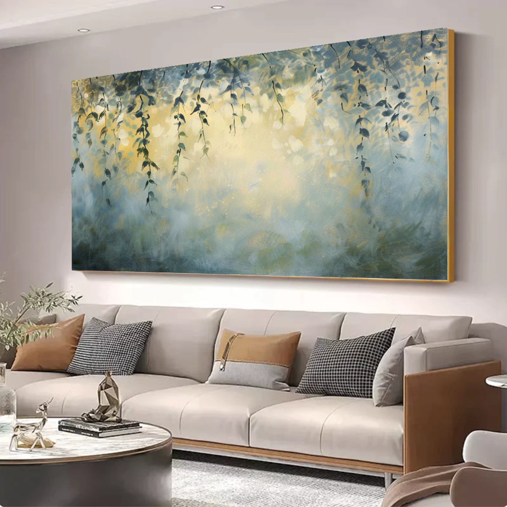 Abstract Blue & Gold Hanging Vines Oil Painting #FT586