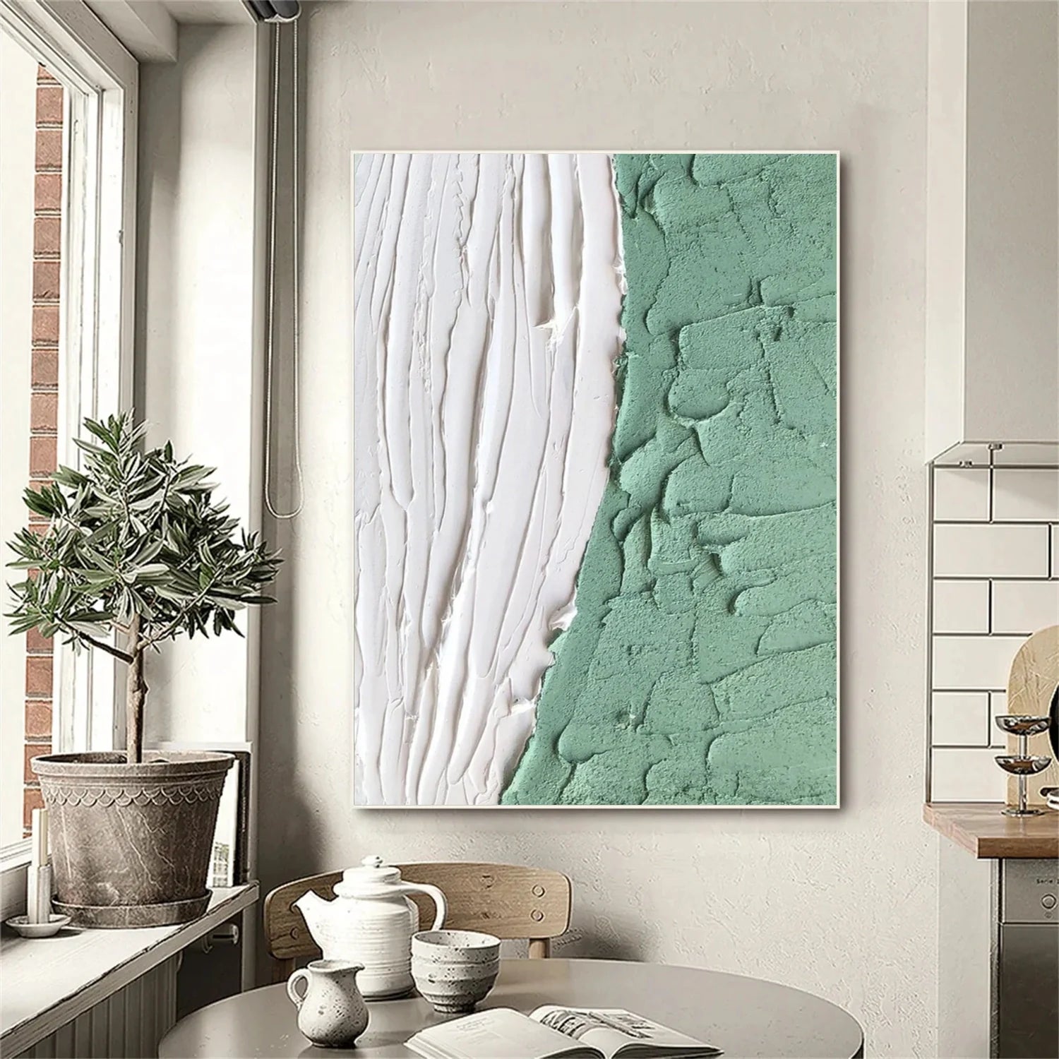 White and Green Minimalistic Textured Art #MD230
