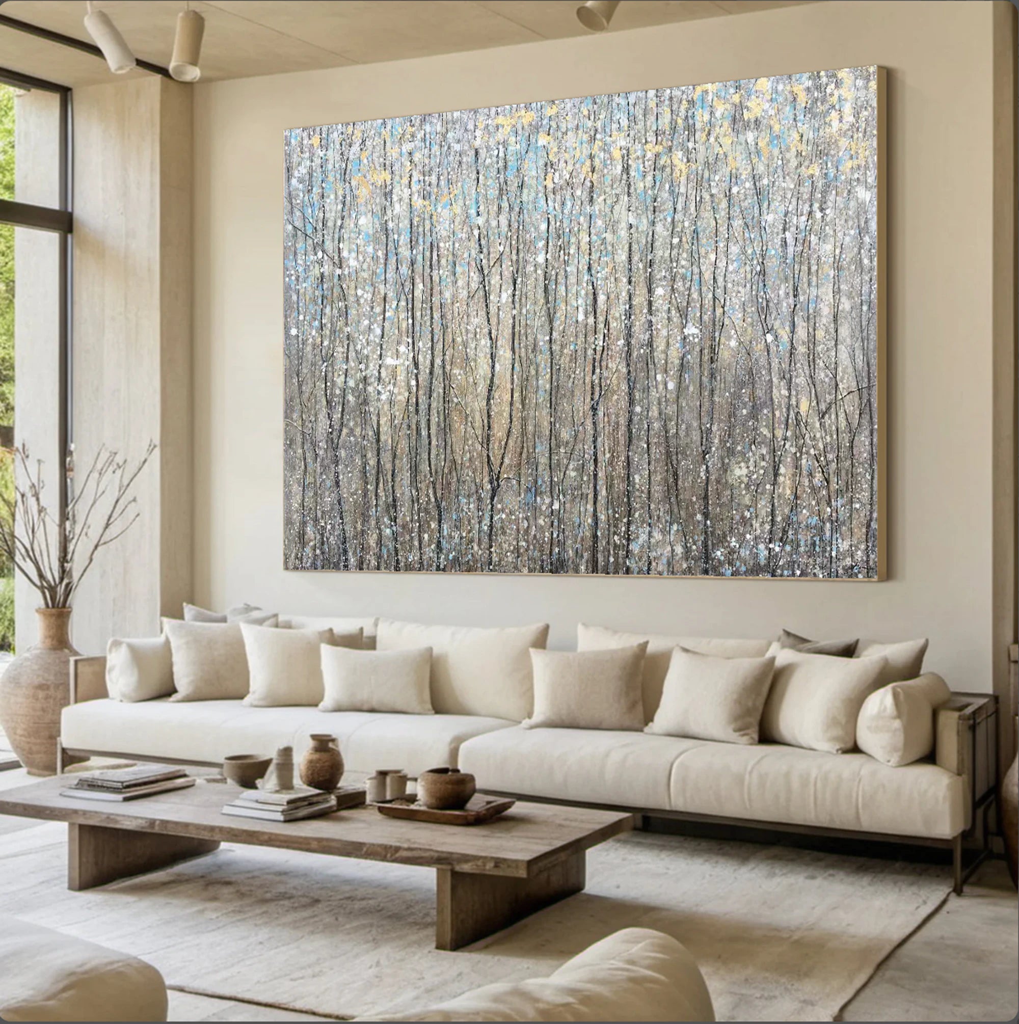 Abstract Silver Forest Oil Painting #FT573