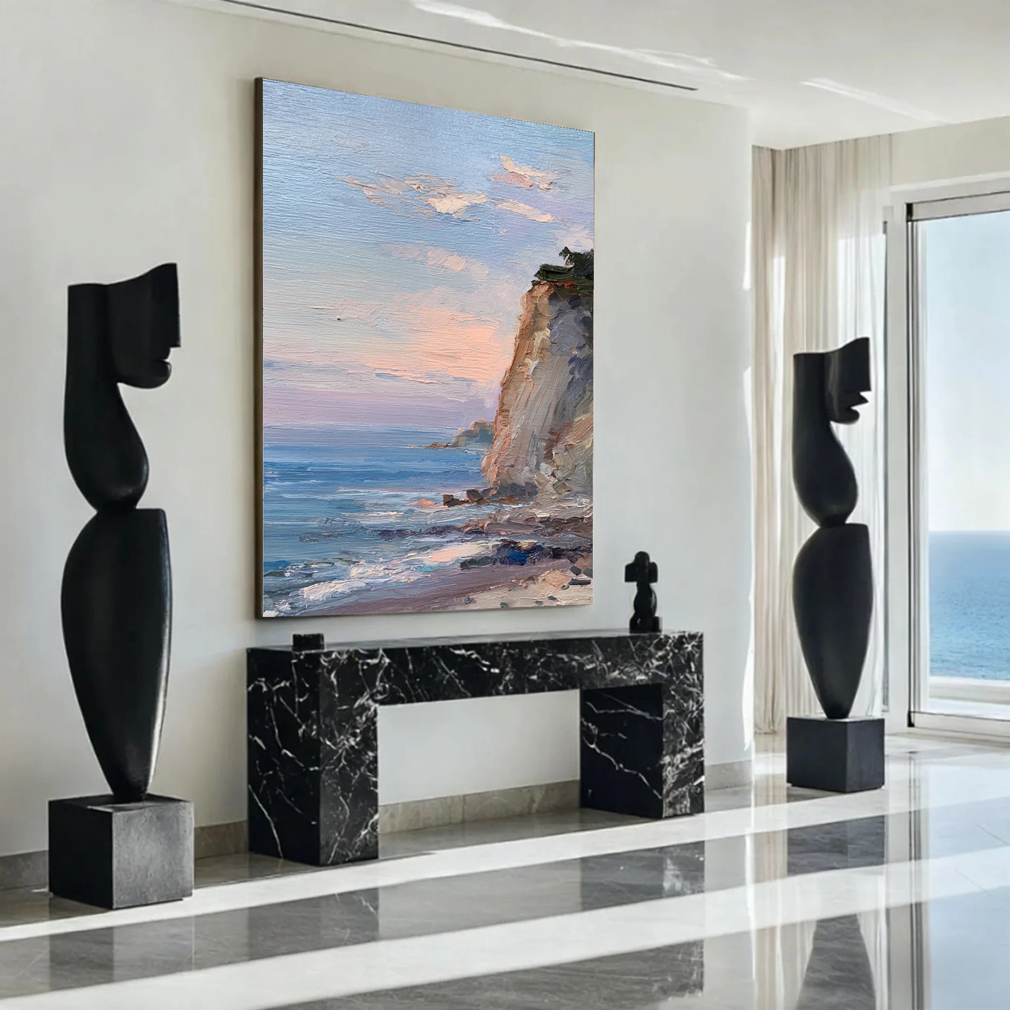 Hand-Painted Coastal Cliff Oil Painting #SK647