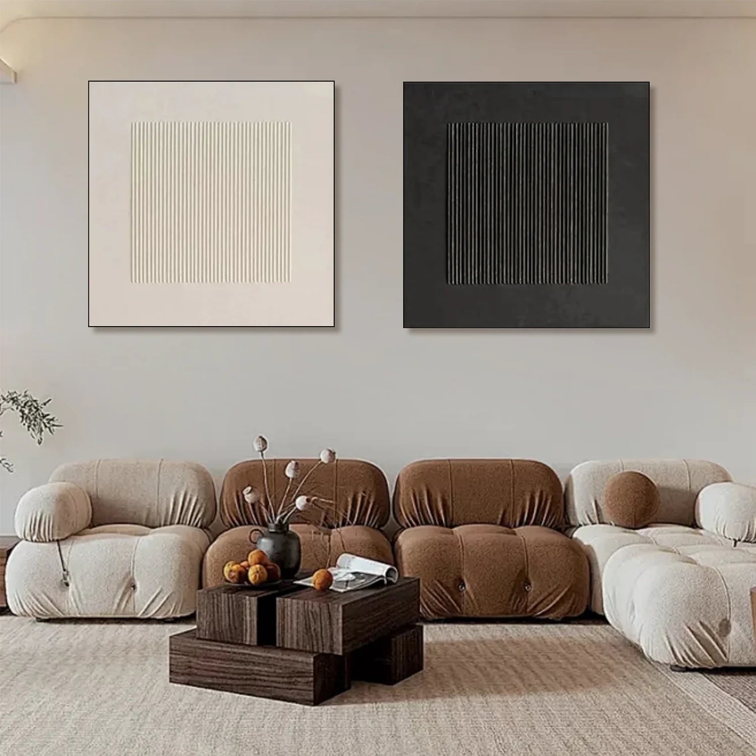 Black and White Minimalist_Textured Canvas Art Set of 2 #MZ101