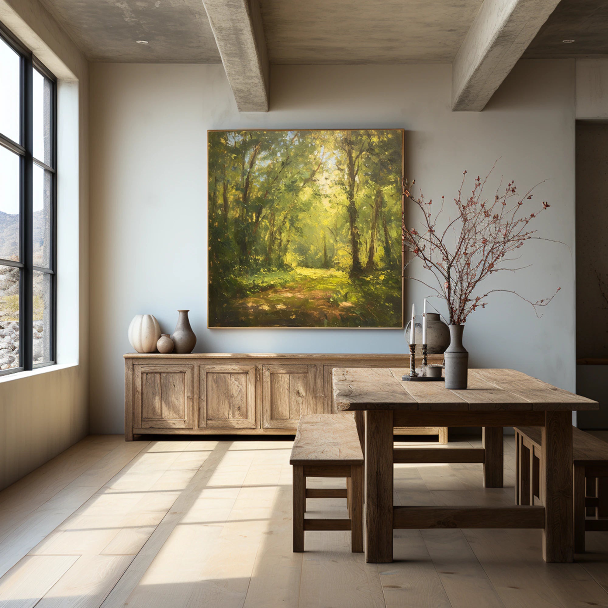 Hand-Painted Forest Light Oil Painting #FT524
