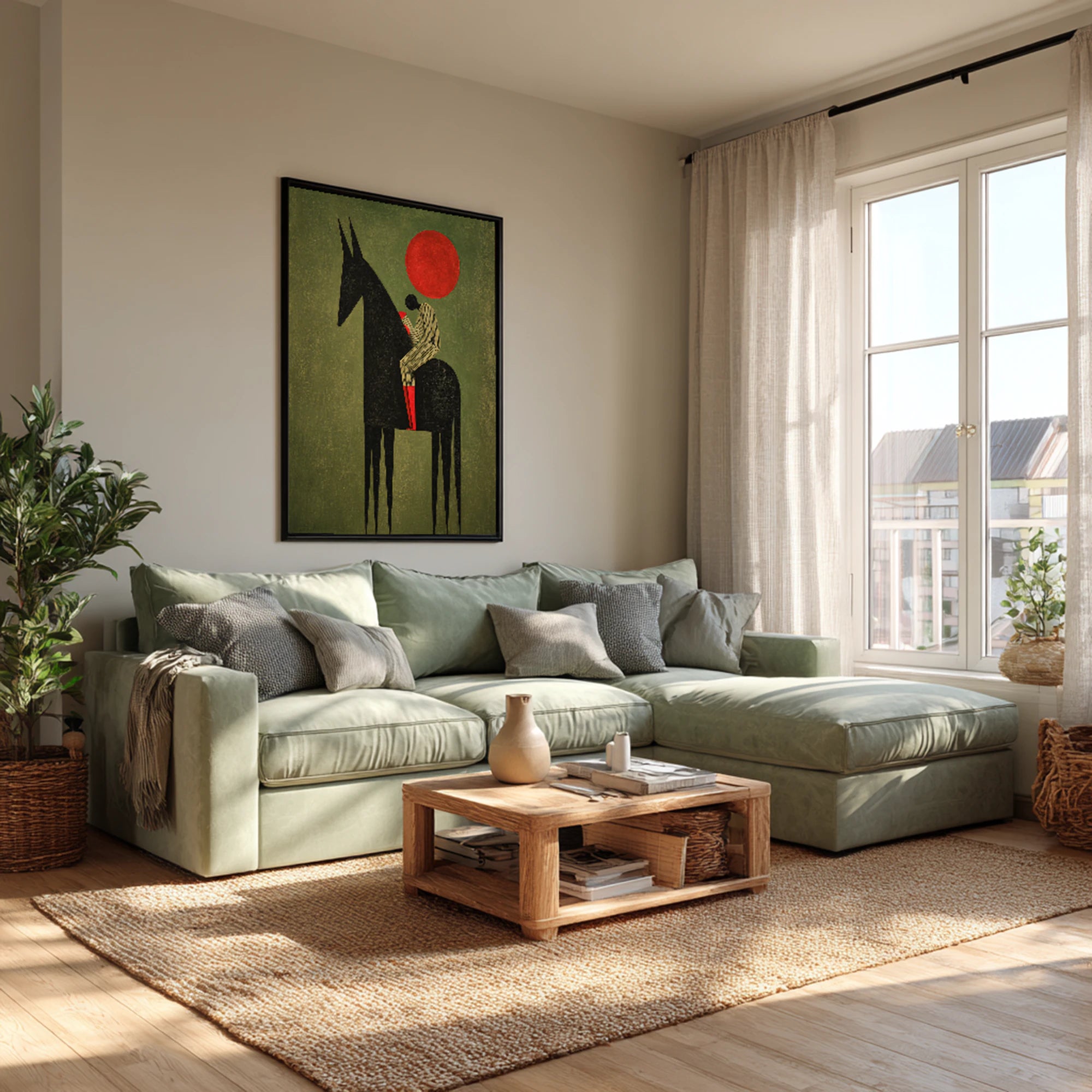 Hand-painted Abstract Horse Rider Canvas Wall Art #WA536