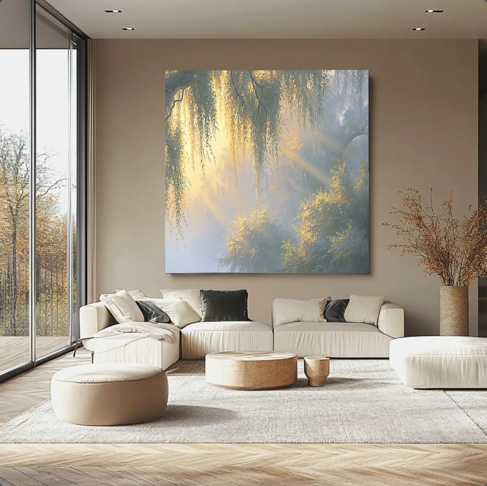 Hand-painted Morning Willow Light Forest Landscape Oil Painting #FT527