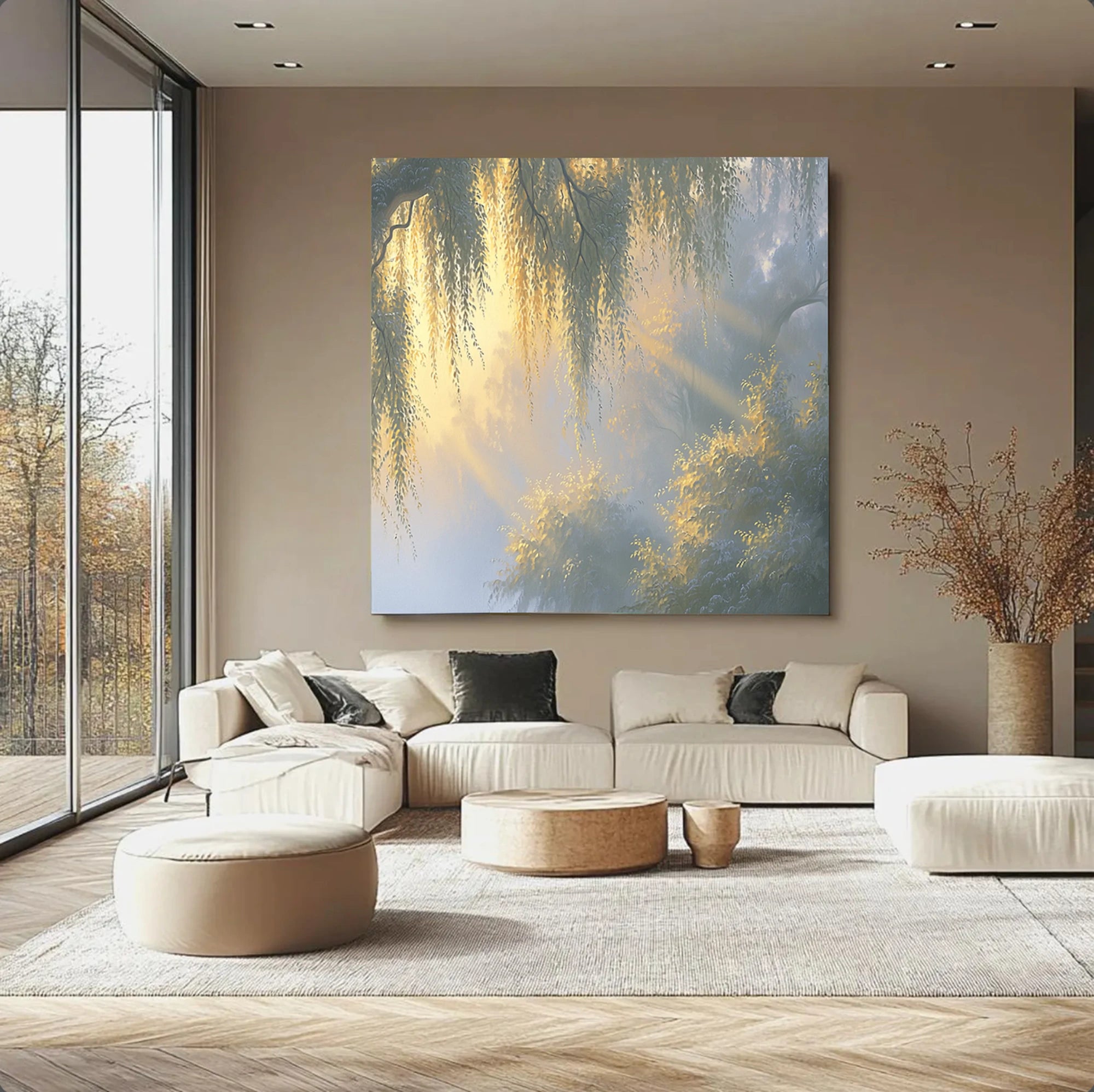 Hand-painted Morning Willow Light Forest Landscape Oil Painting #FT527