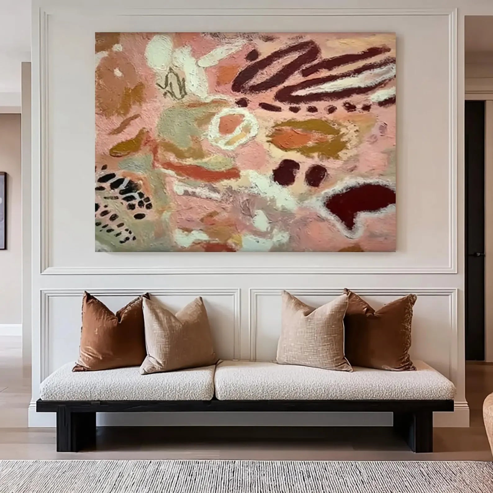 Hand-Painted Abstract Warm Tone Oil Painting | Earthy Pink & Burgundy Wall Art #BH173