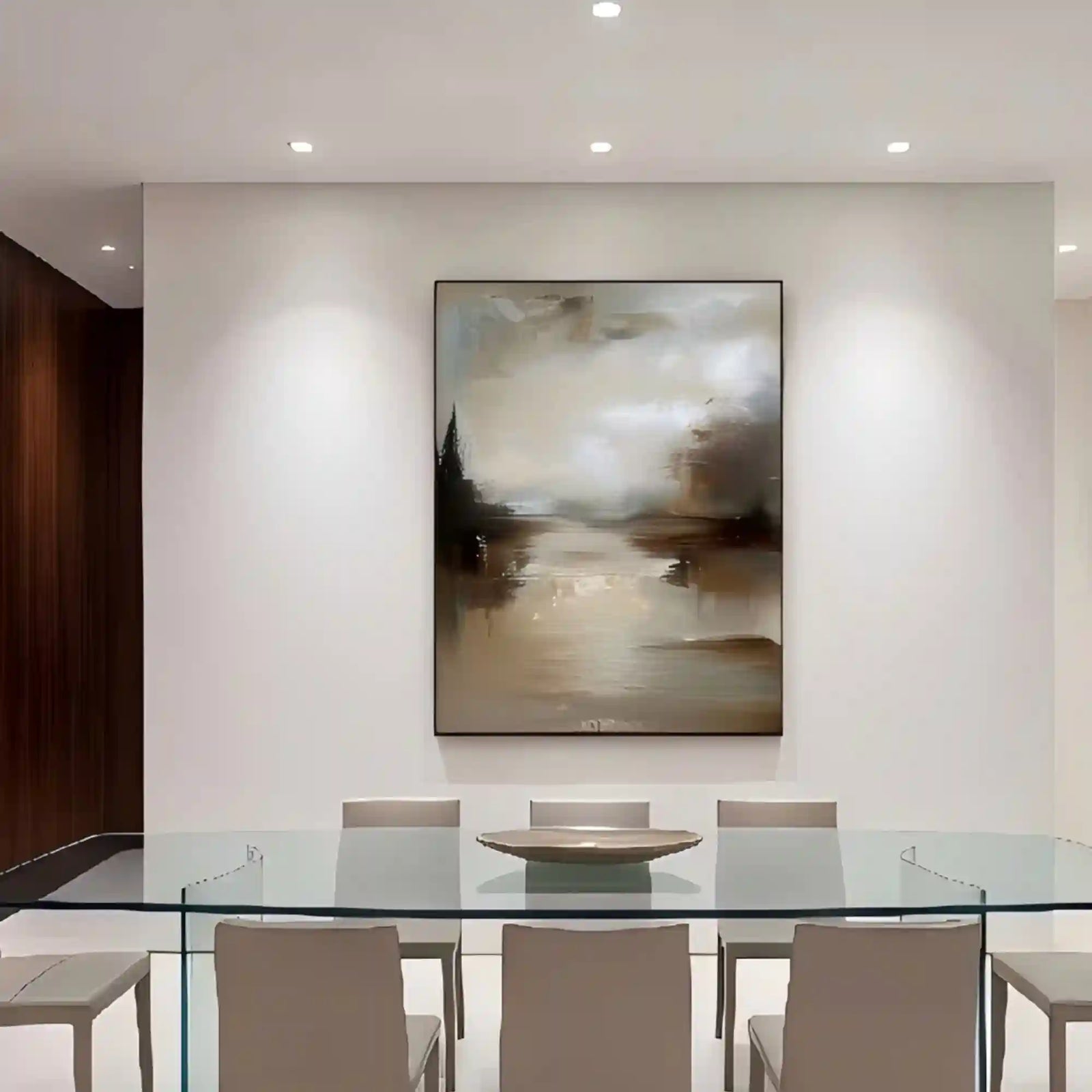 Misty Dawn Lake Textured Wall Art for Living Room, Beige Brown Wabi Sabi Landscape Painting #VXM3V7HF
