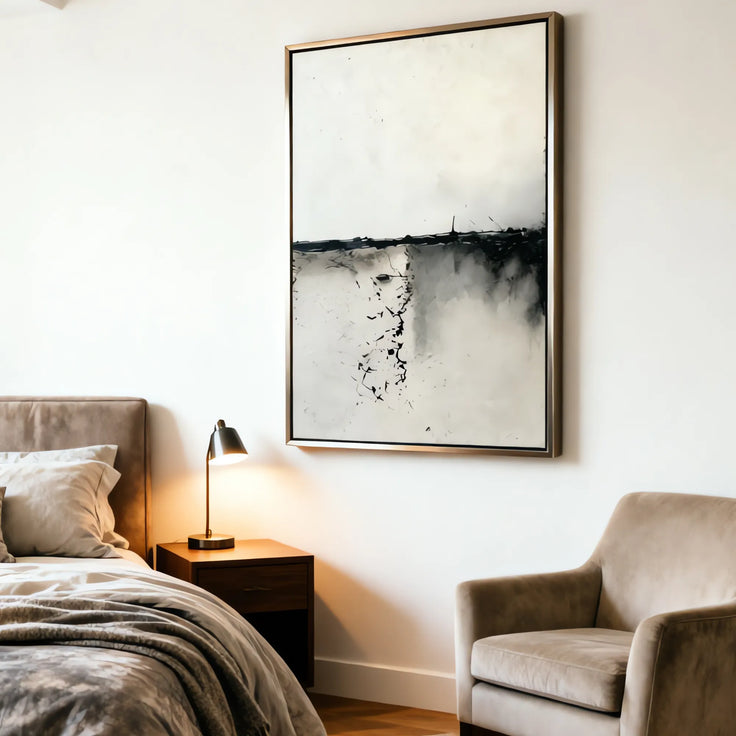 Ivory and Black Textured Abstract Wall Art for Modern Living Room #J3CQTDHF
