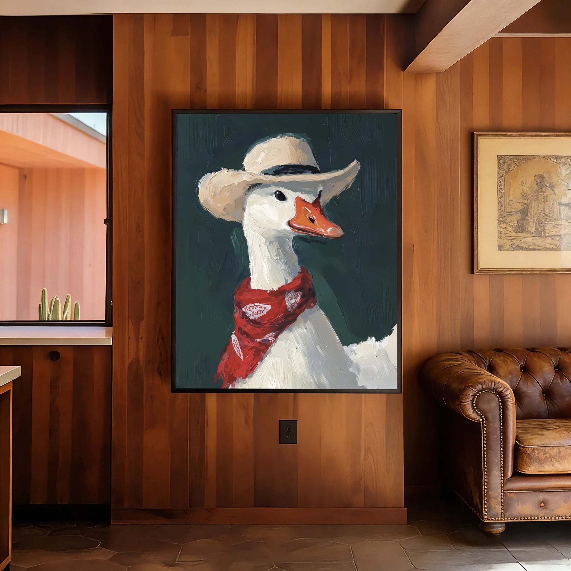 Hand-Painted Cowboy Duck Oil Painting #AM123