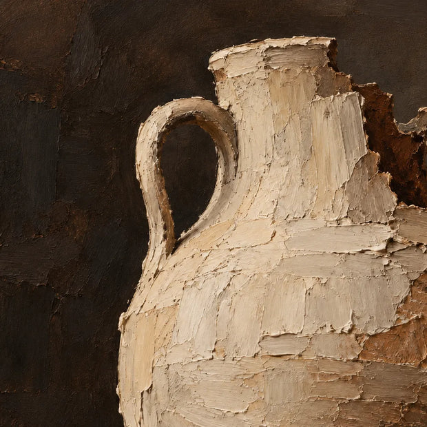 Brown Cream Hand-Painted Vessel Painting, Two Loop Handles #YI5DCJV9